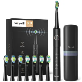 Fairywill Electric Toothbrush, 8 Brush Heads, with a Travel Case (E11)