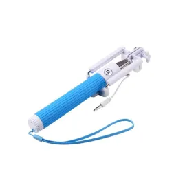 Fashion Extendable Wired Remote Shutter Selfie Stick Monopod For iPhone Smartphone - Blue