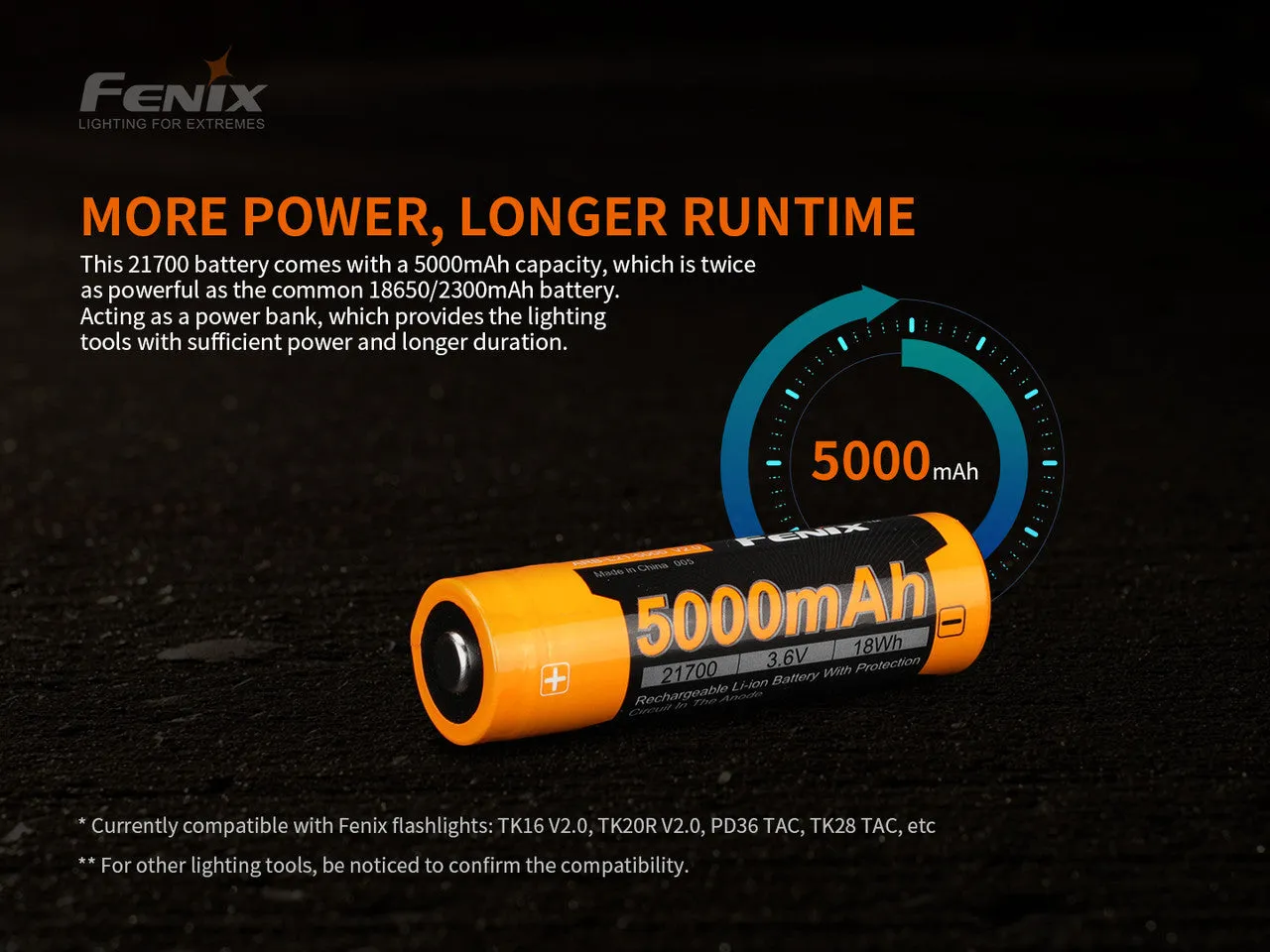 Fenix ARB-L21-5000v2 Rechargeable 5000mAh 21700 Li-ion Battery