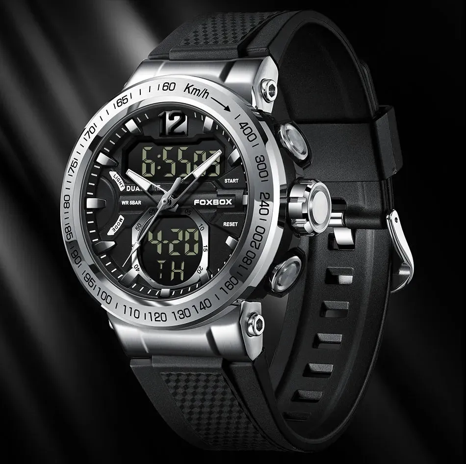 FOXBOX Sports Military Quartz Watch Waterproof Digital Dual Display Chronograph For Man