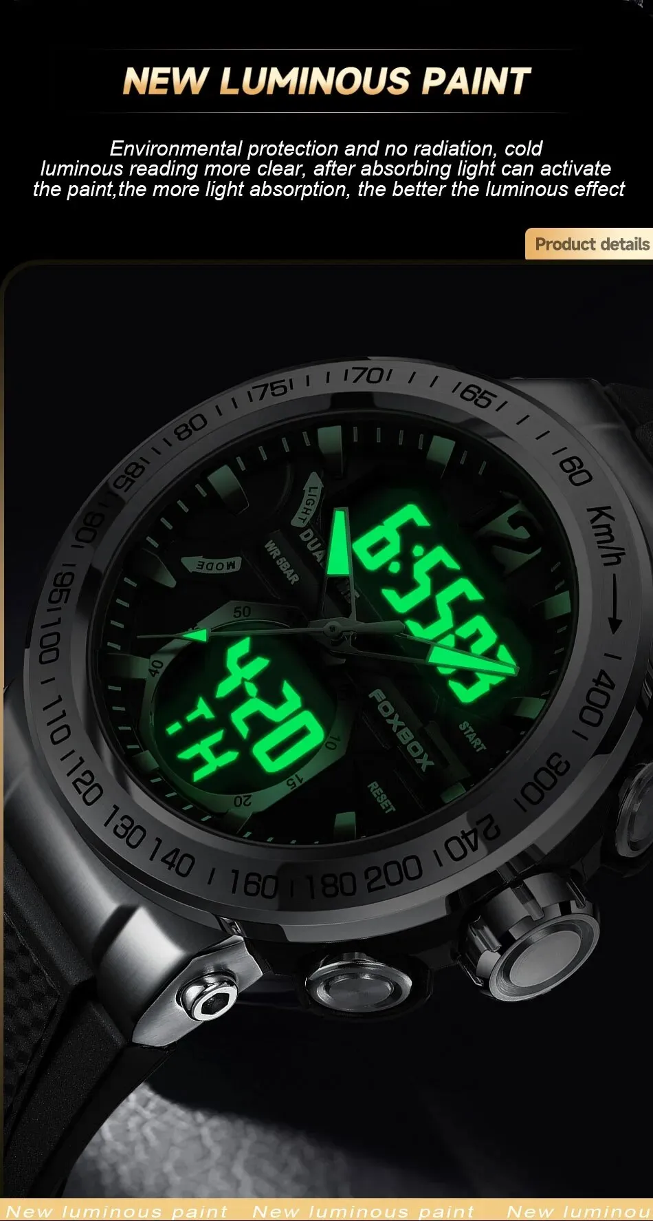 FOXBOX Sports Military Quartz Watch Waterproof Digital Dual Display Chronograph For Man