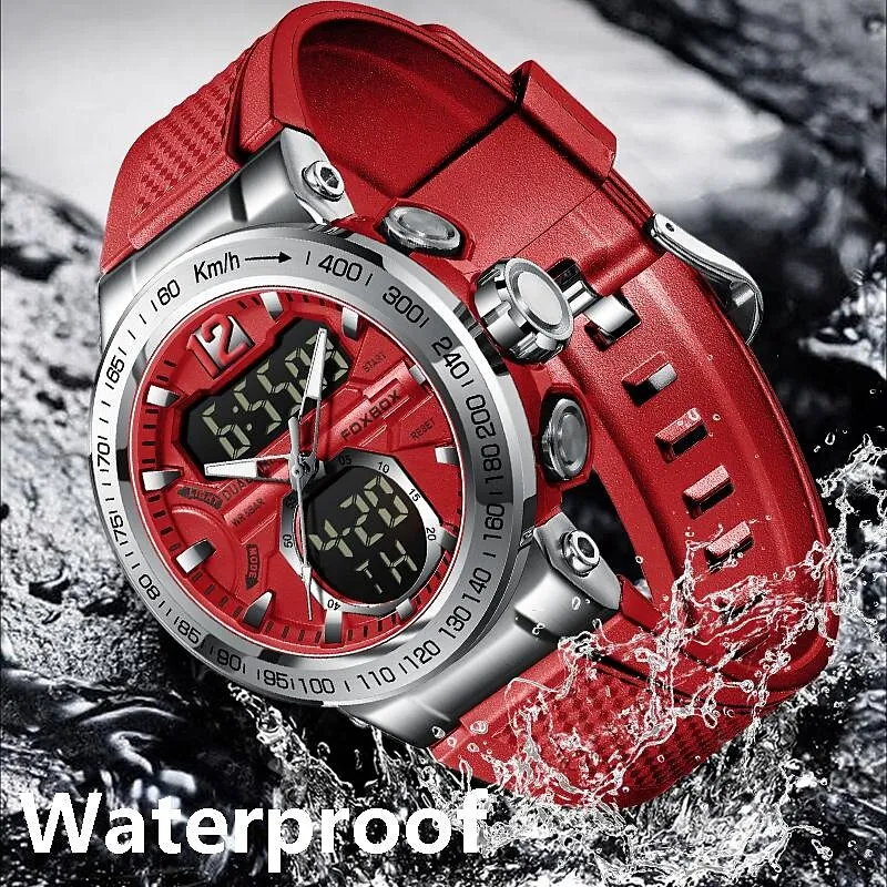 FOXBOX Sports Military Quartz Watch Waterproof Digital Dual Display Chronograph For Man