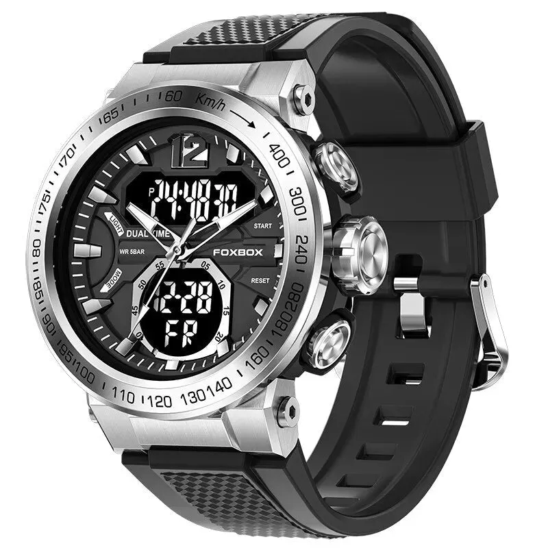 FOXBOX Sports Military Quartz Watch Waterproof Digital Dual Display Chronograph For Man