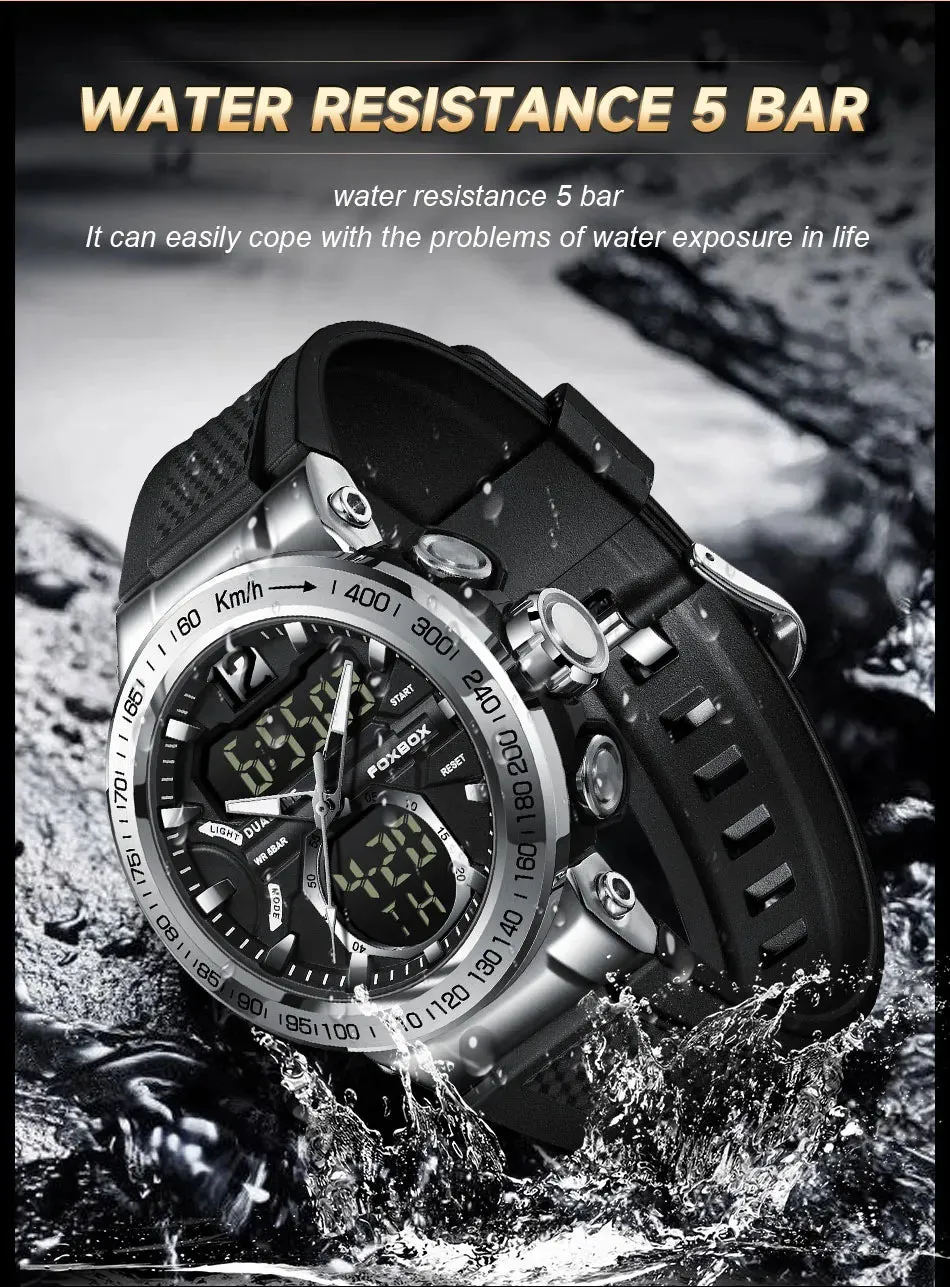 FOXBOX Sports Military Quartz Watch Waterproof Digital Dual Display Chronograph For Man