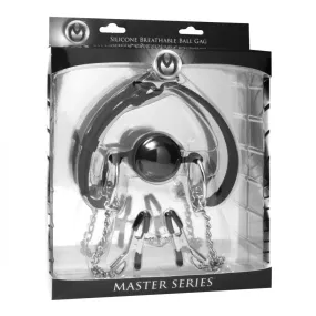 Hinder Breathable Ball Gag with Nipple Clamps