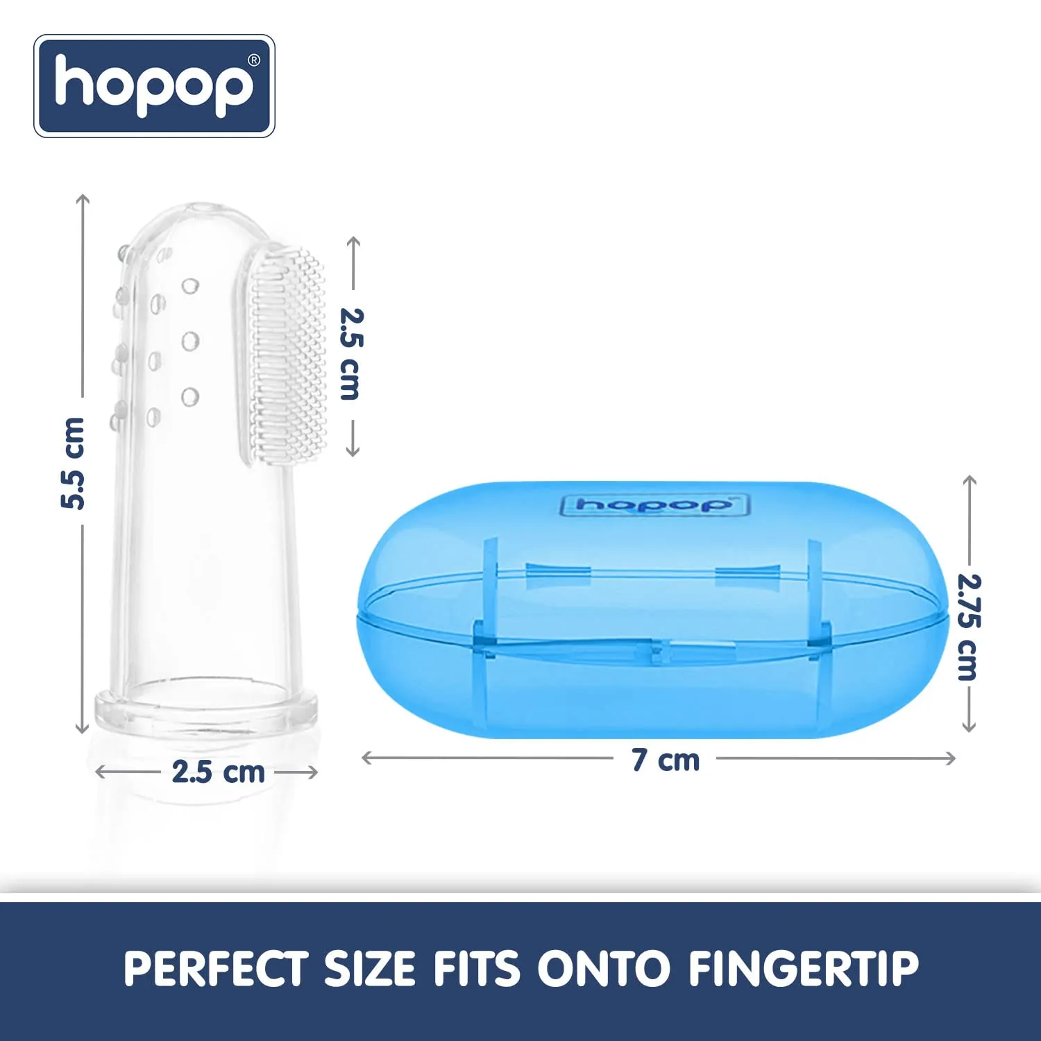 HOPOP Soft Silicone Finger Brush With Storage Case - Blue 0m 