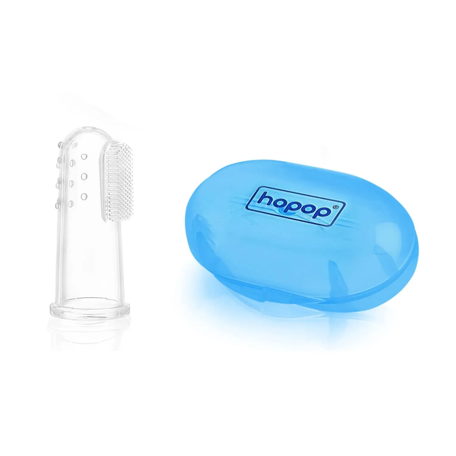 HOPOP Soft Silicone Finger Brush With Storage Case - Blue 0m 