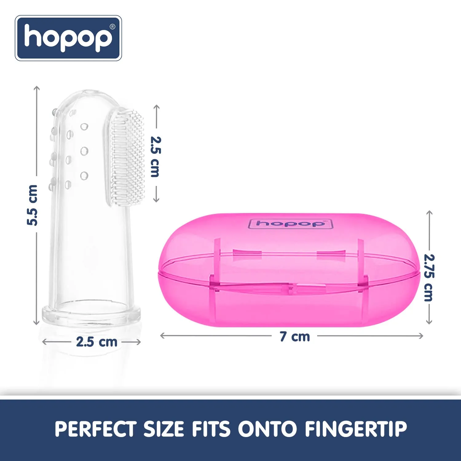 HOPOP Soft Silicone Finger Brush With Storage Case - Pink 0m 