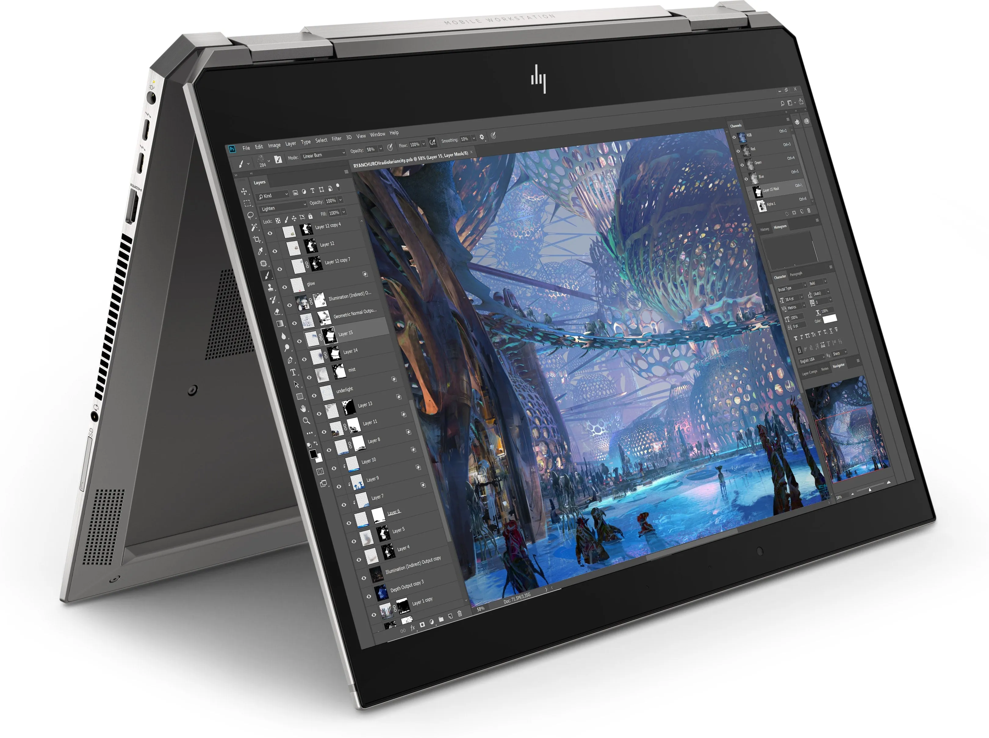 HP ZBook Studio X360 G5 15.6" FHD (Touchscreen) Convertible Mobile Workstation, Intel Xeon E-2176M, 2.70GHz, 16GB RAM, 512GB SSD, Windows 10 Pro 64-Bit - 4NL44UT#ABA