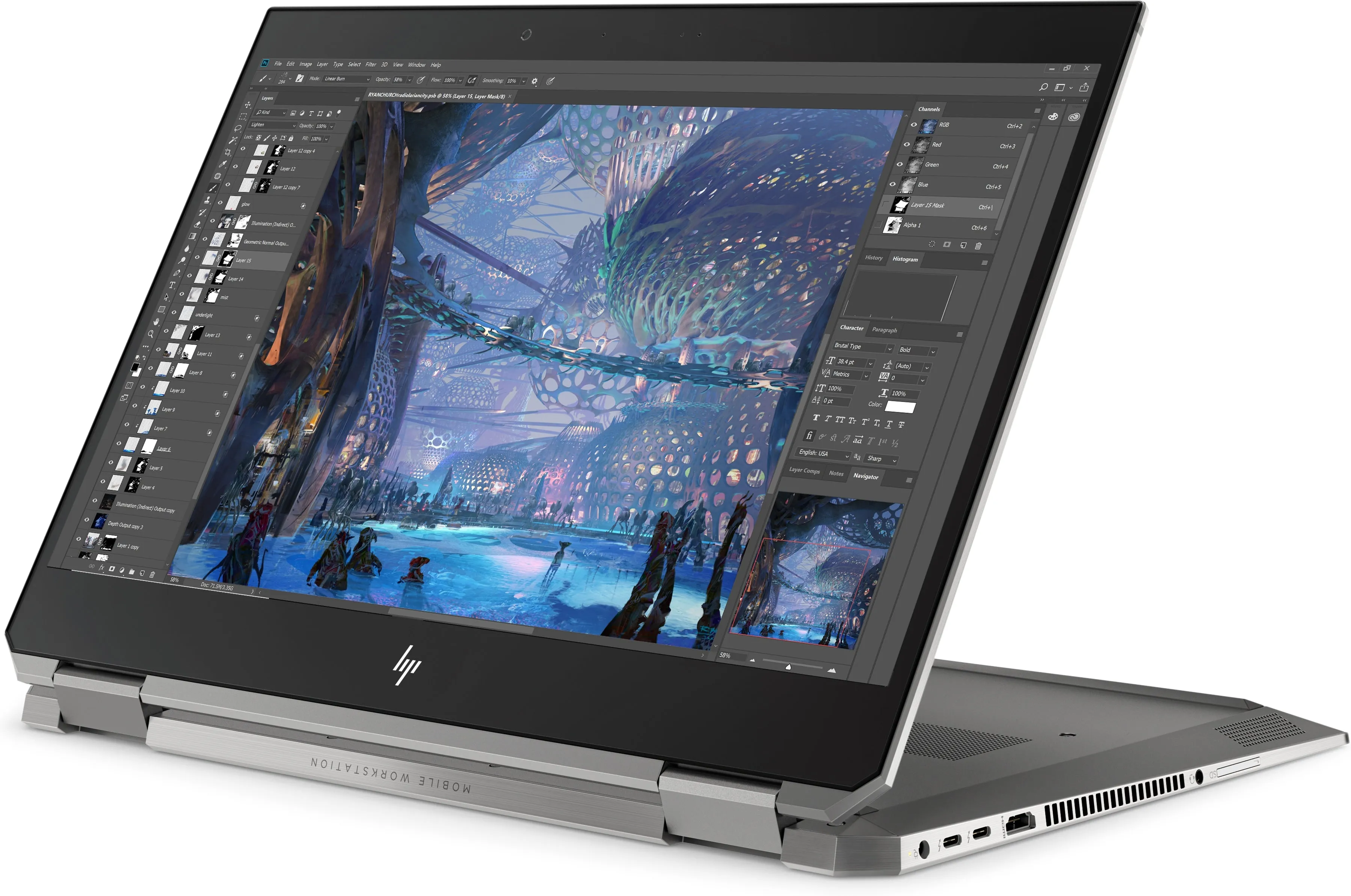 HP ZBook Studio X360 G5 15.6" FHD (Touchscreen) Convertible Mobile Workstation, Intel Xeon E-2176M, 2.70GHz, 16GB RAM, 512GB SSD, Windows 10 Pro 64-Bit - 4NL44UT#ABA