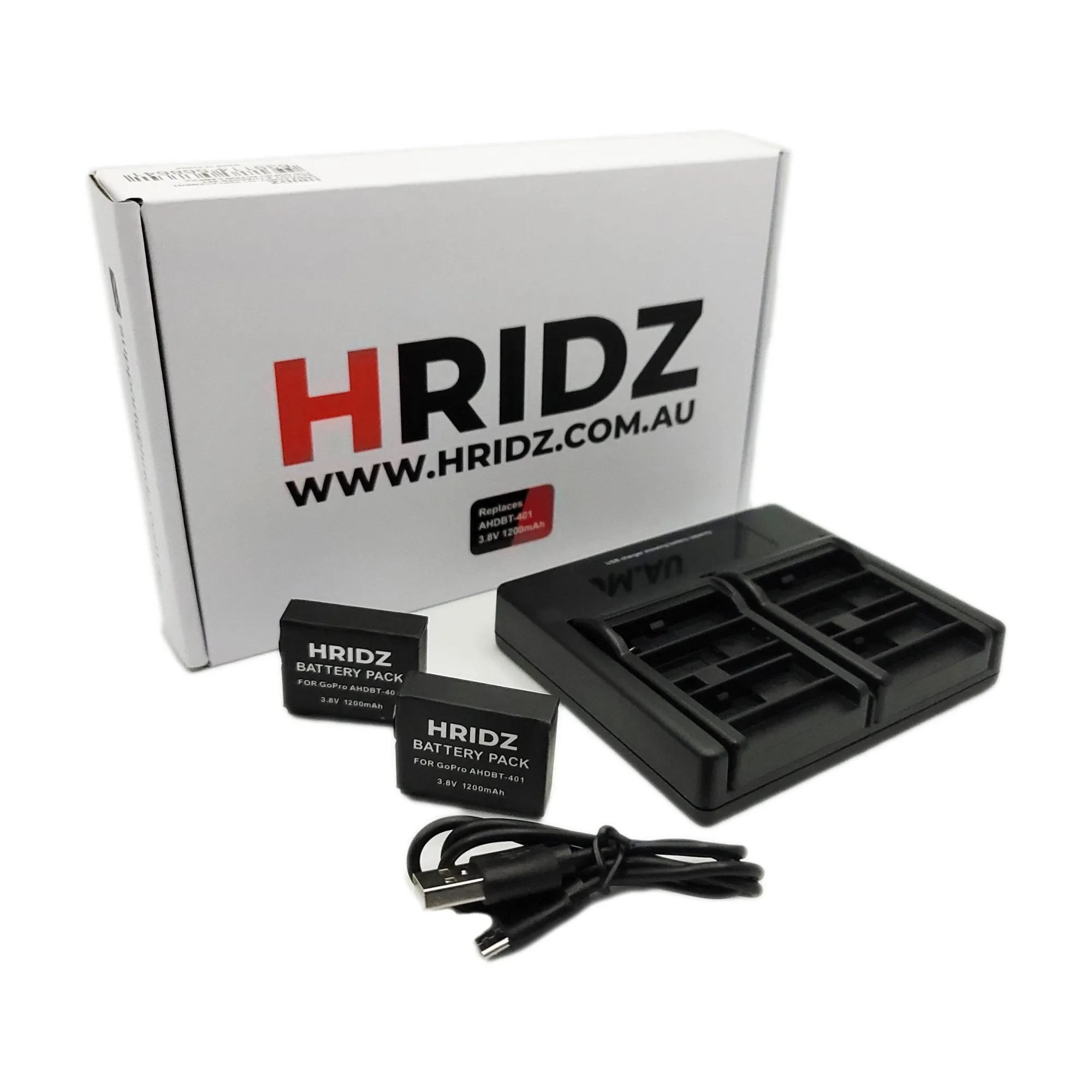 Hridz AHDBT-401 for GoPro Hero 4 Battery and Charger for BLACK or SILVER