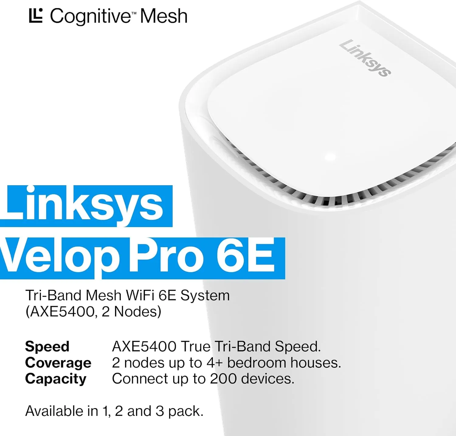 Linksys Velop Pro 6E Tri-Band Mesh WiFi 6E Router (2件裝) MX6202-AH (3 years)