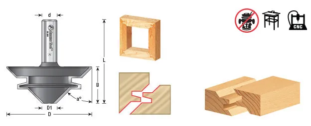 Lock Miter Router Bit | 45°x 1 3⁄4 Dia x 7⁄8 x 1⁄2" Shank | 55389 | 738685553893