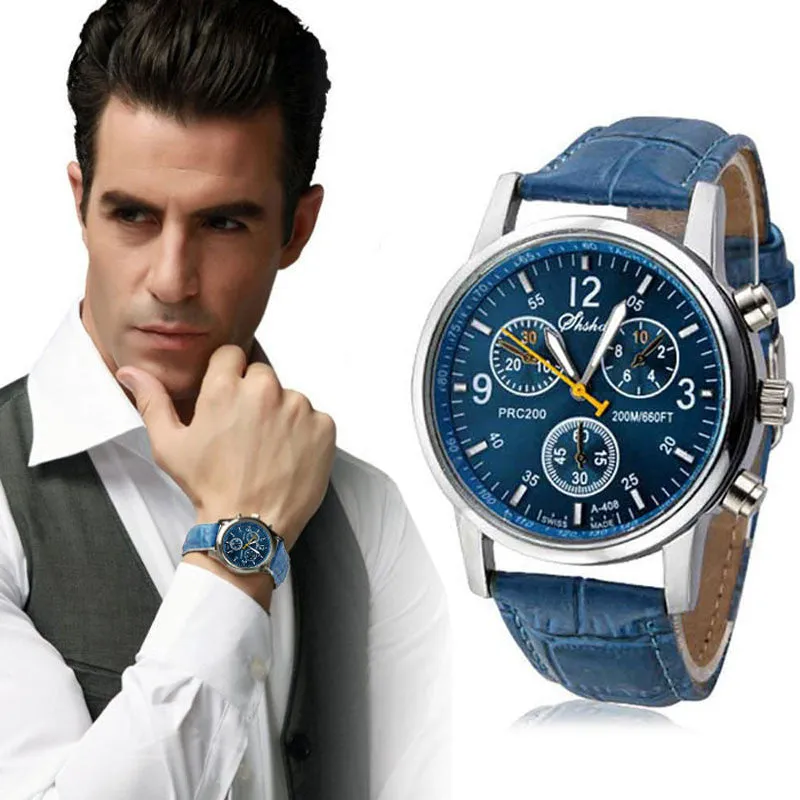 Luxury PU Leather Watches Men Quartz Watch Military wristwatch for Men Hour Clock