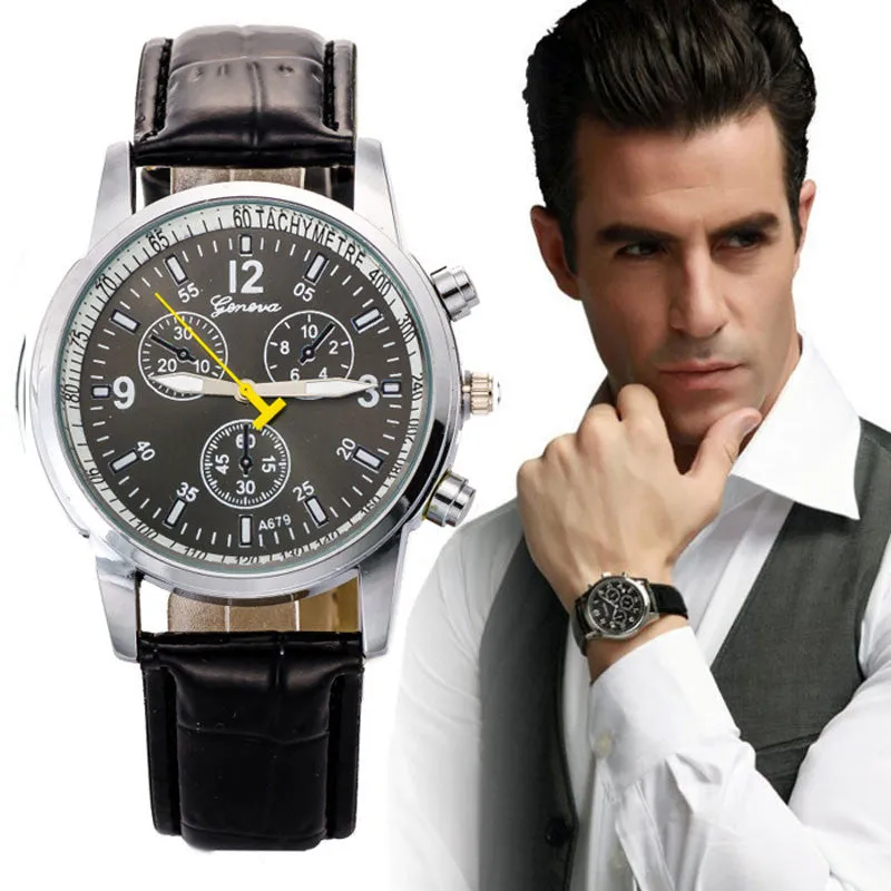 Luxury PU Leather Watches Men Quartz Watch Military wristwatch for Men Hour Clock