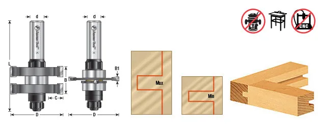 Mission Style Straight In-Stile & Rail Router Bit Set | 1 7⁄8 Dia x 13⁄64 to 1⁄2 x 1⁄2" Shank | 55439 | 738685554395