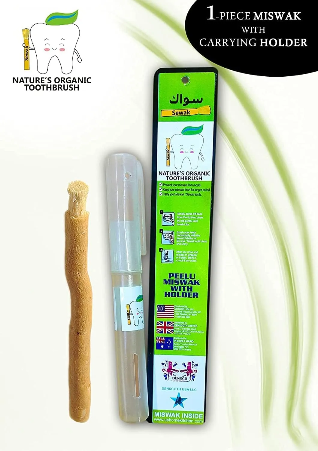 Miswak Sticks for Teeth | Sewak Natural Toothbrush | Siwak Organic Wooden Tooth Brush Oral Teeth Whitener with Holder | Vacuum Sealed مسواك by GENDA (1 Pack)