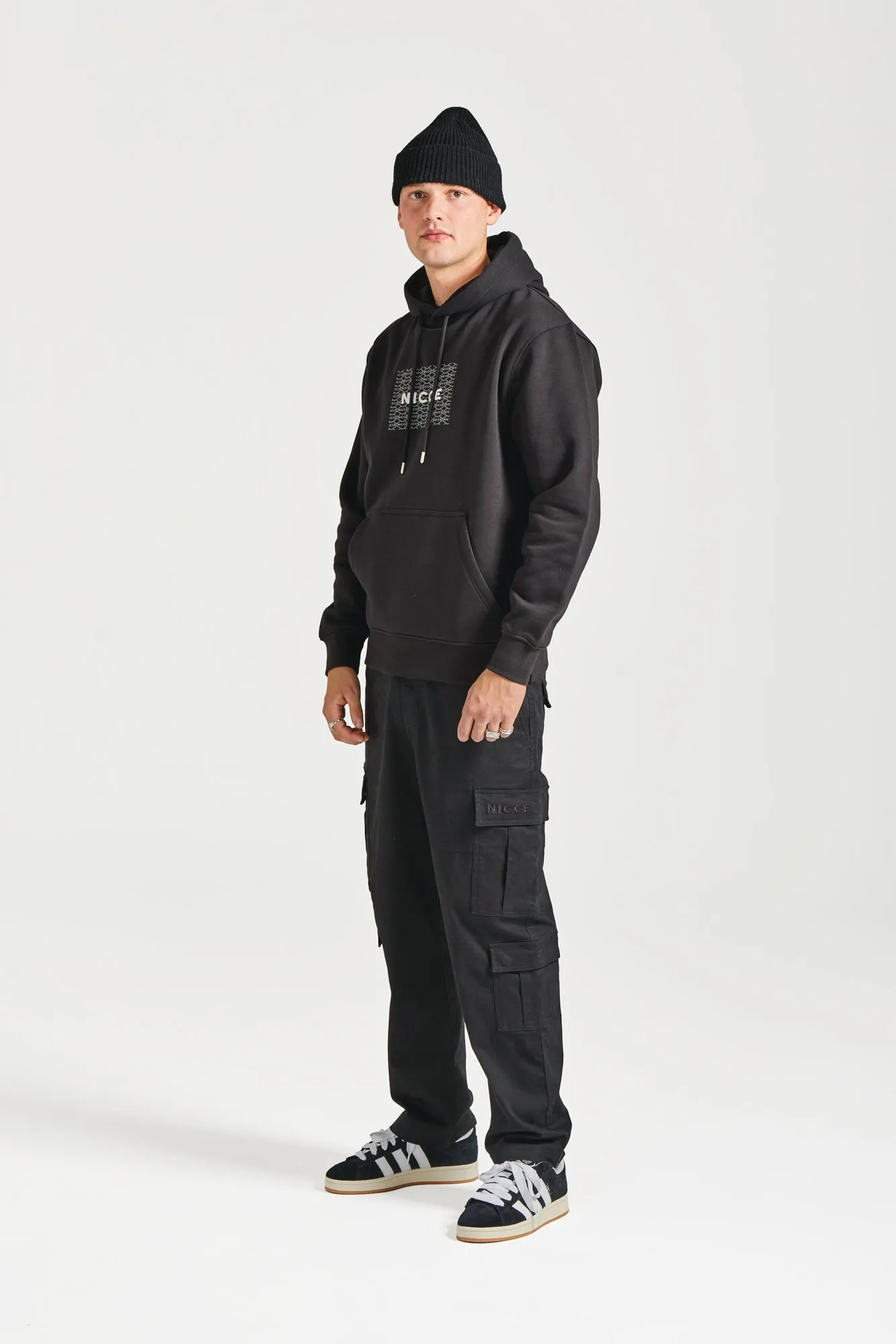 NICCE Mens Repeater Box Print Hoodie | Black