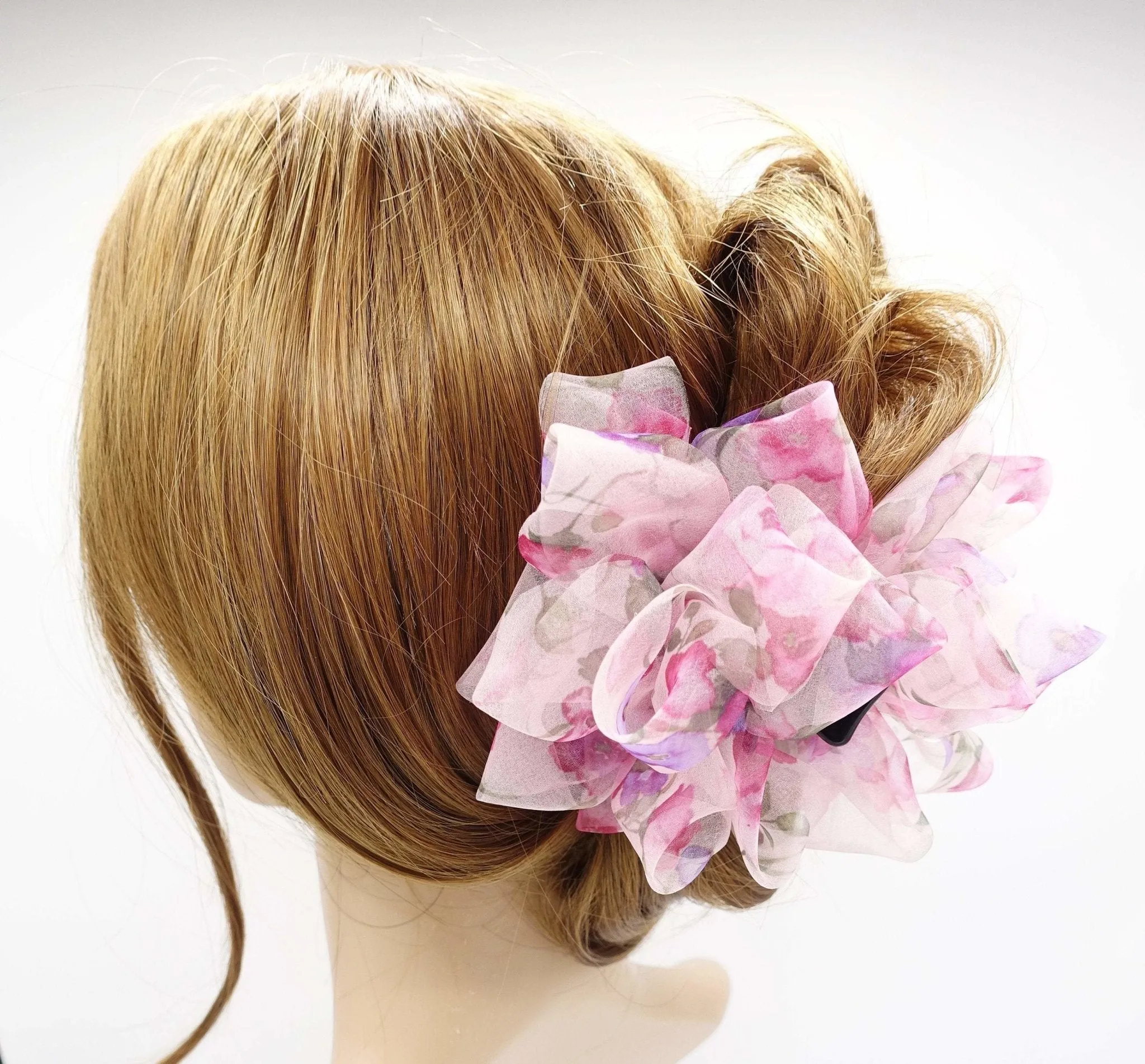 organza loop petal hair claw floral print hair clamp updo hair accessory for women