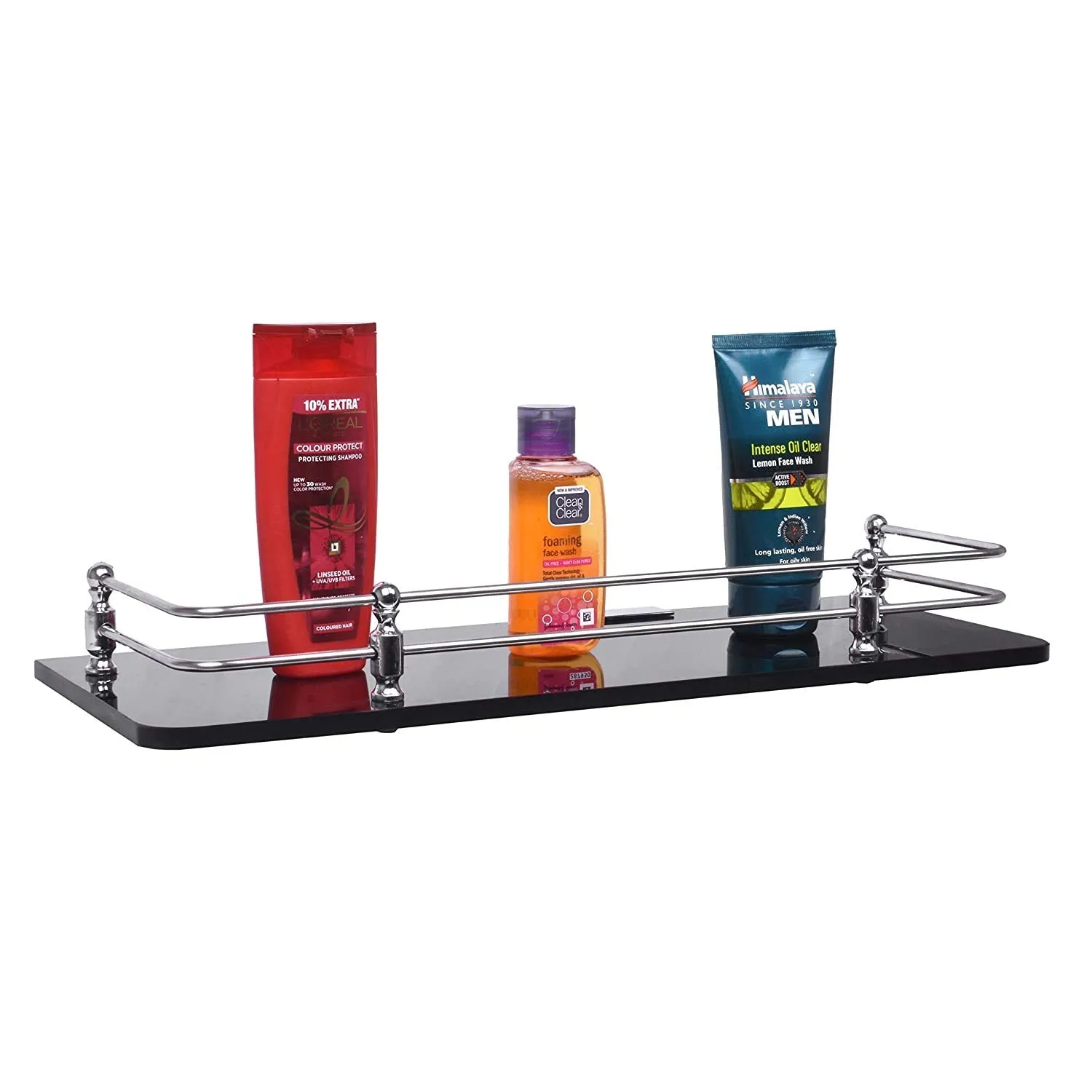 Plantex Premium Black Glass Shelf for Bathroom/Kitchen/Living Room - Bathroom Accessories (Polished 15x6 - Pack of 1)