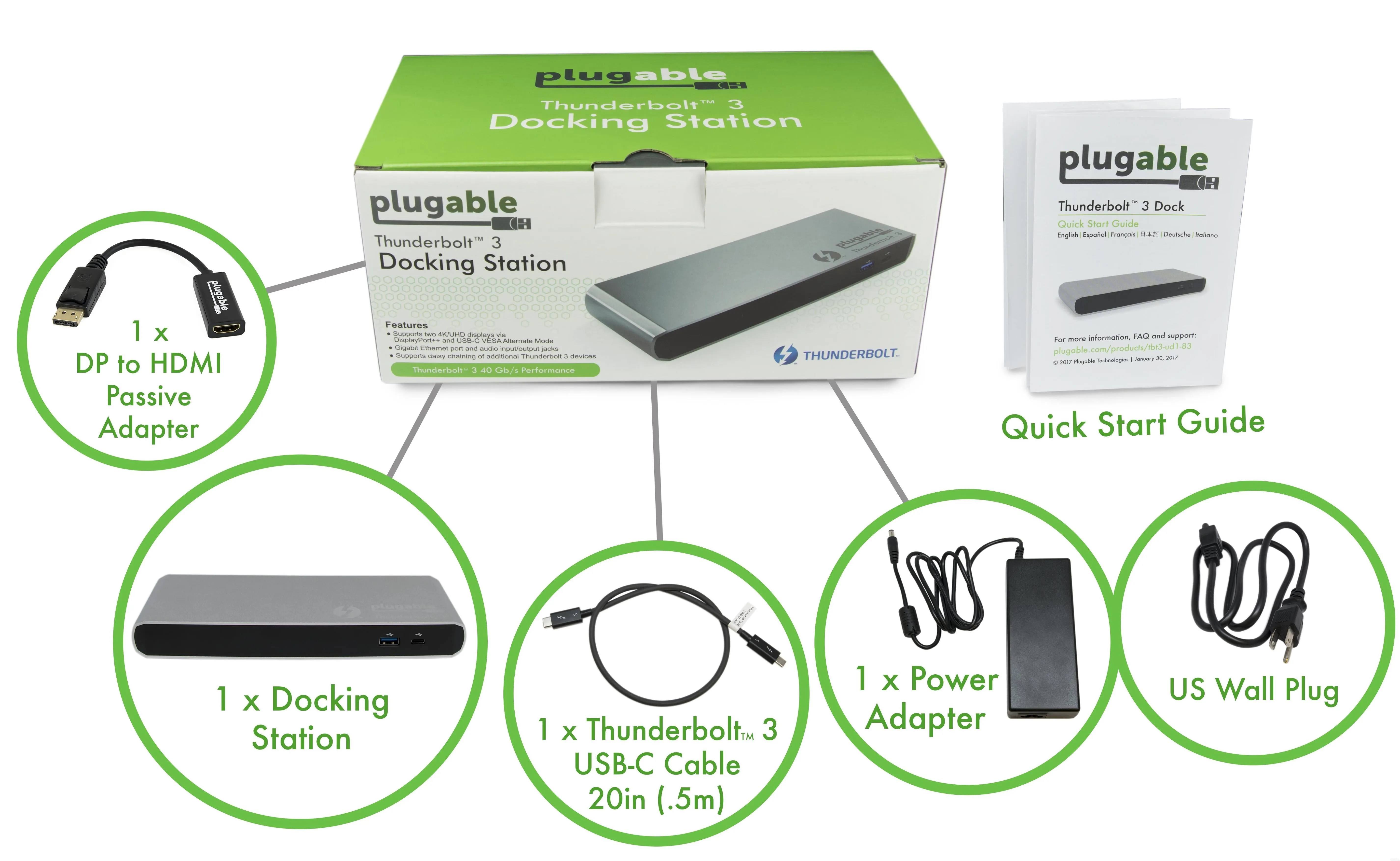 Plugable Single Display Thunderbolt™ 3 Docking Station (No Host Charging)