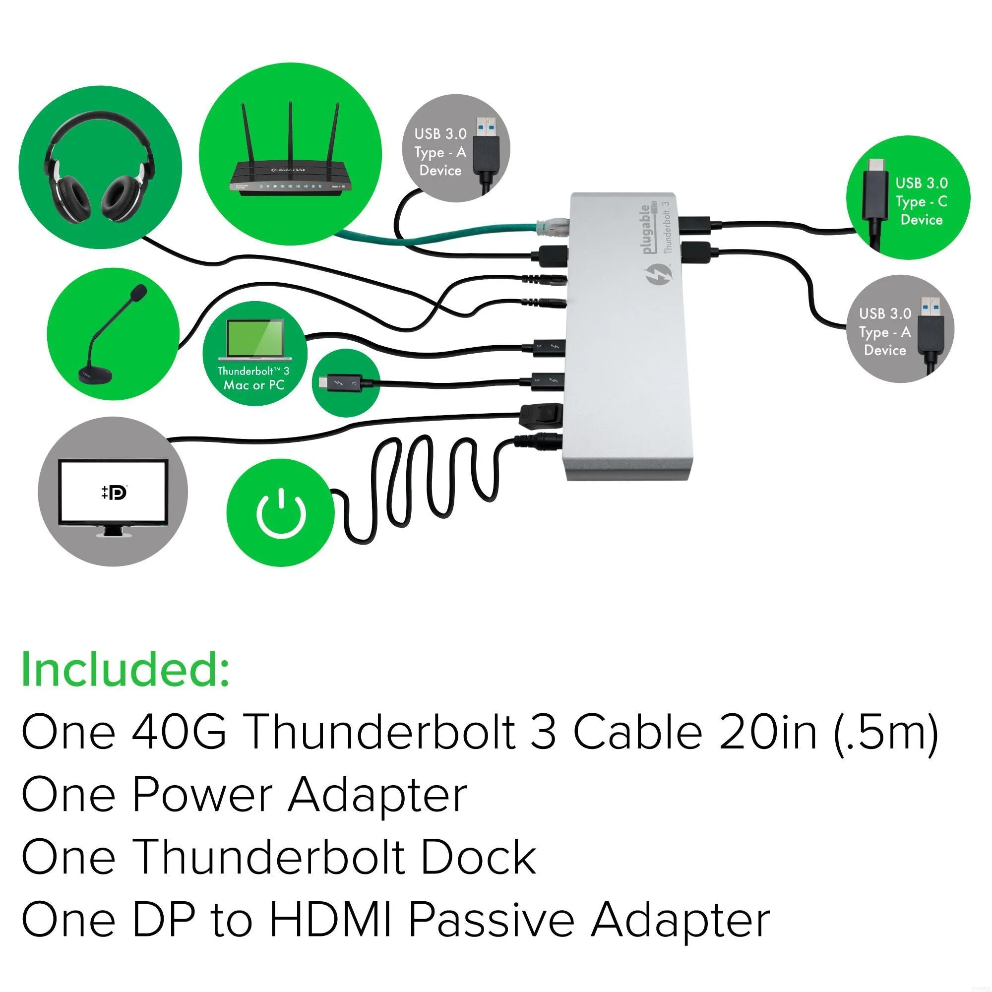 Plugable Single Display Thunderbolt™ 3 Docking Station (No Host Charging)