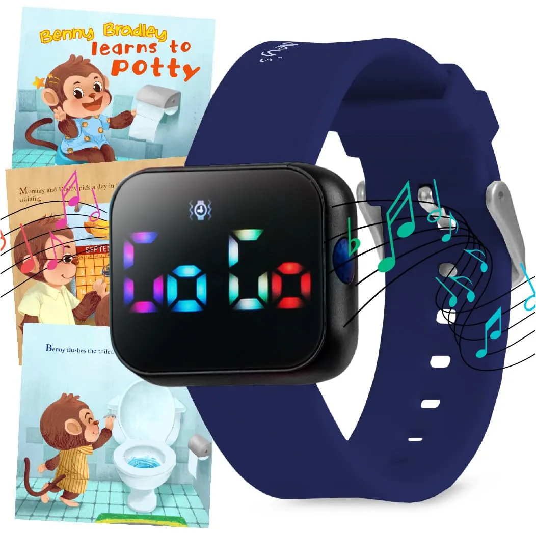 Potty Training Watch for Kids V2 – a Water Resistant Potty Reminder Device for Boys & Girls to Train Your Toddler with Fun/Musical & Vibration Interval Reminder with Potty Training Ebook (Navy)