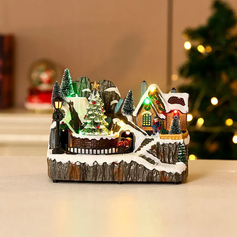 Rotating Christmas Village Music Box – LED Lit Resin Ornament with Santa & Snowy Scene