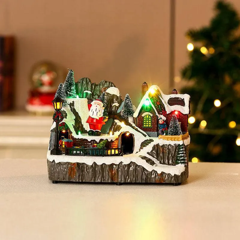 Rotating Christmas Village Music Box – LED Lit Resin Ornament with Santa & Snowy Scene