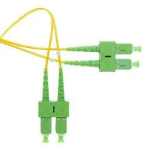 SC/APC Duplex Fiber Optic Patch Cable, OS2 9/125 Singlemode, Yellow Jacket, Green Connector, 5 meter (16.5 foot)