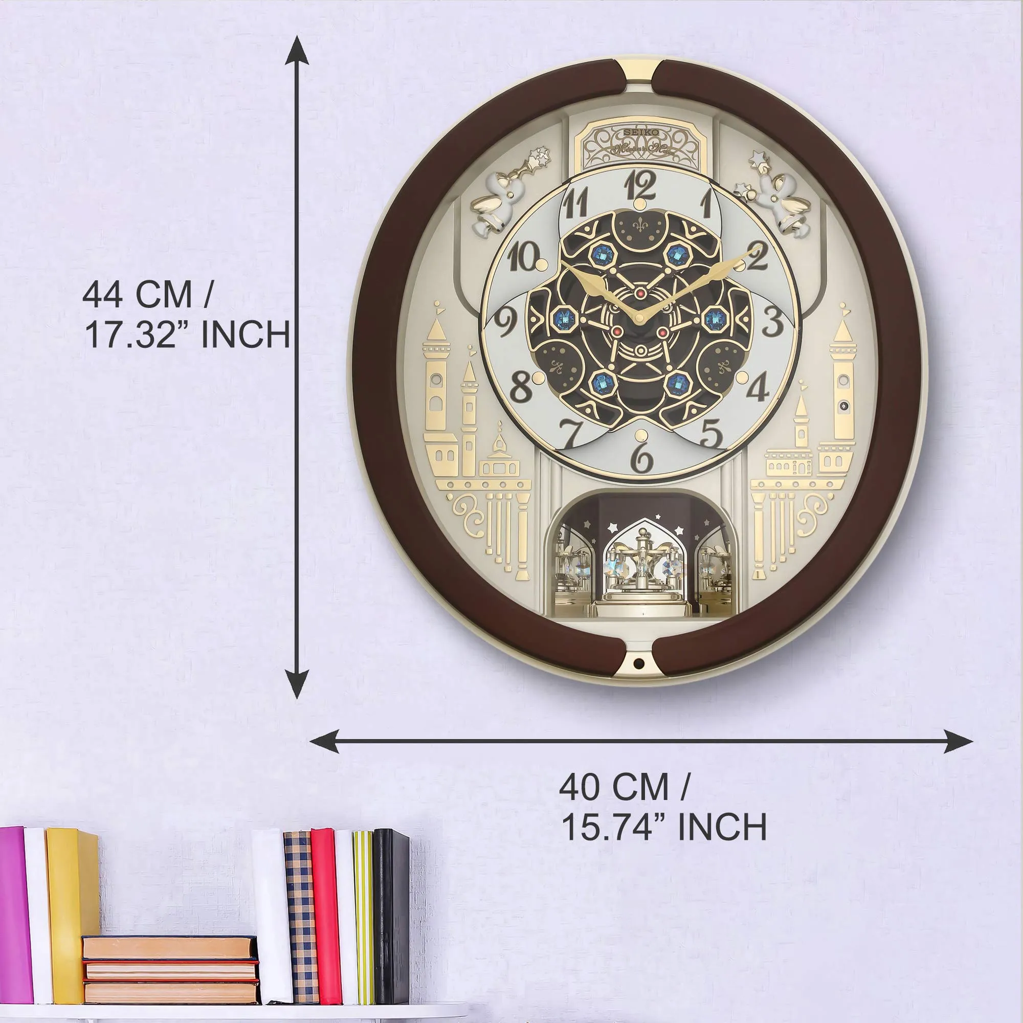 Seiko Melody in Motion Wall Clock (44.3 cm x 40.5 cm x 9.7 cm, Brown, QXM291BN)