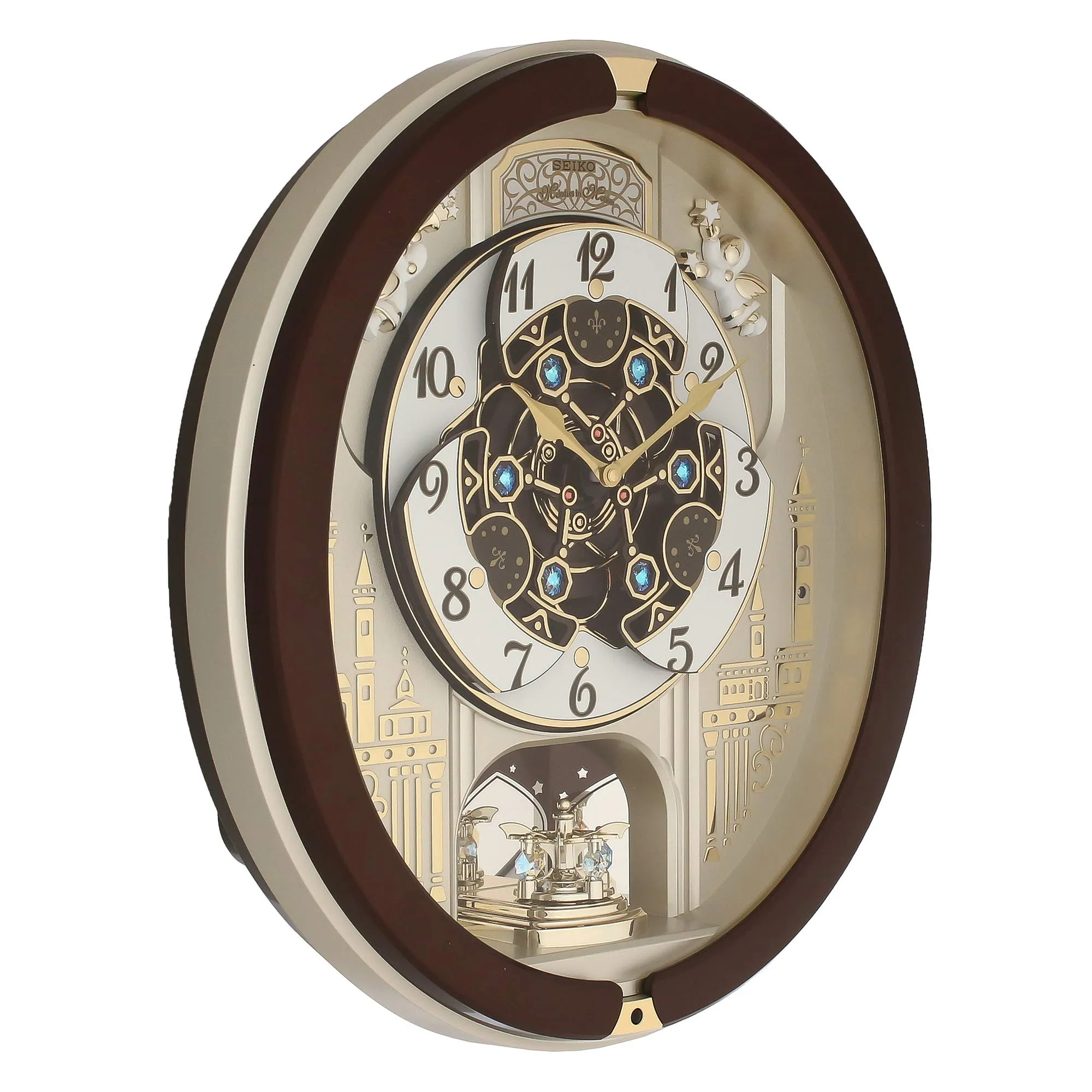 Seiko Melody in Motion Wall Clock (44.3 cm x 40.5 cm x 9.7 cm, Brown, QXM291BN)