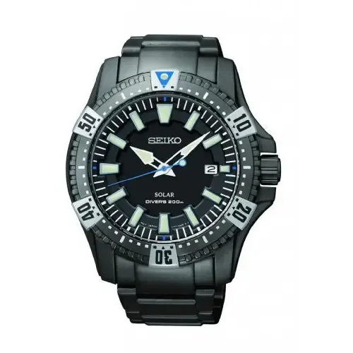 Seiko Men's Solar Divers 200m Black Ion-Plated Stainless Steel Watch SNE281