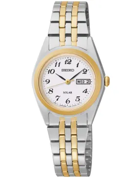 Seiko Solar Ladies Two-Tone Watch - White Dial with Day/Date Display - 25mm Case