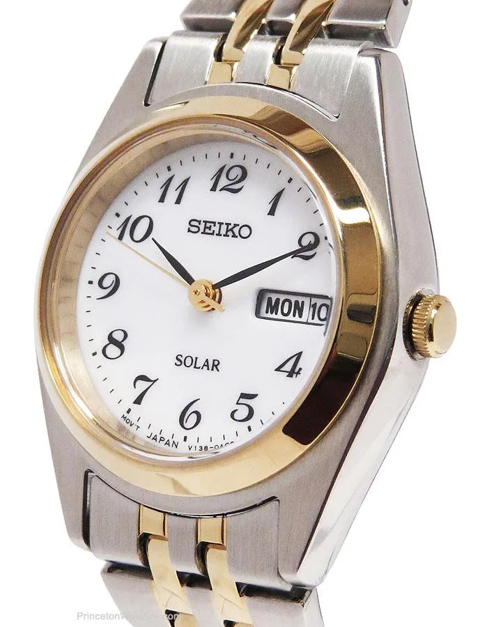 Seiko Solar Ladies Two-Tone Watch - White Dial with Day/Date Display - 25mm Case