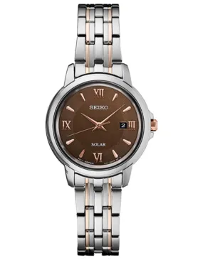 Seiko Womens Essential Watch - Rose Gold Two-Tone - Brown Dial - Bracelet -Date