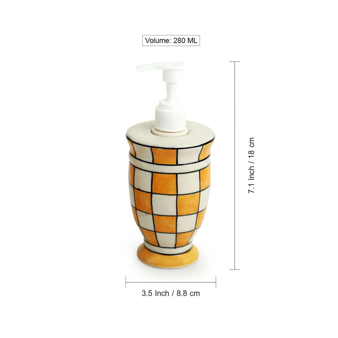 Shatranj Checkered' Hand-painted Bathroom Accessory Set In Ceramic (Soap Dispenser | Toothbrush Holder)