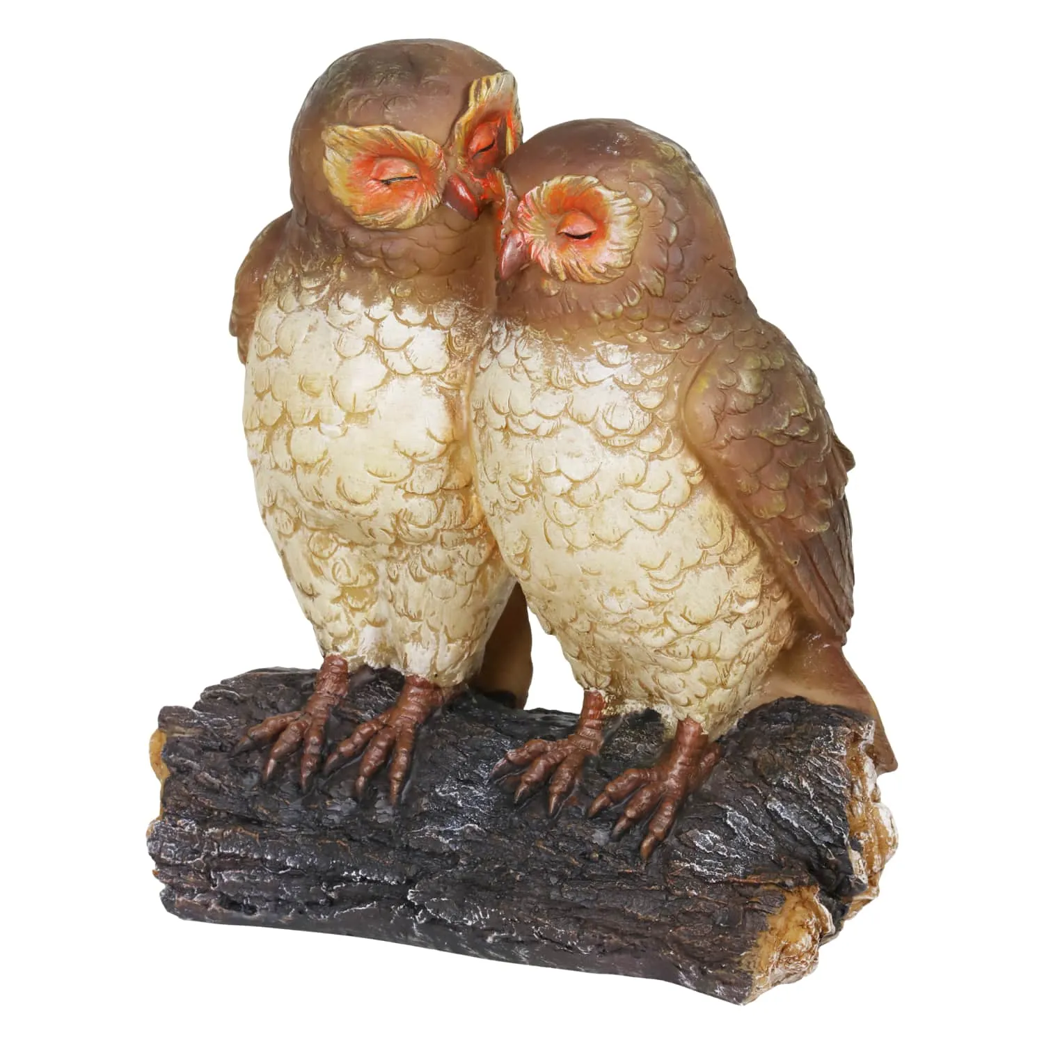 Solar Snuggling Owls on Stump Hand Painted Garden Statue,  4 by 9 inches