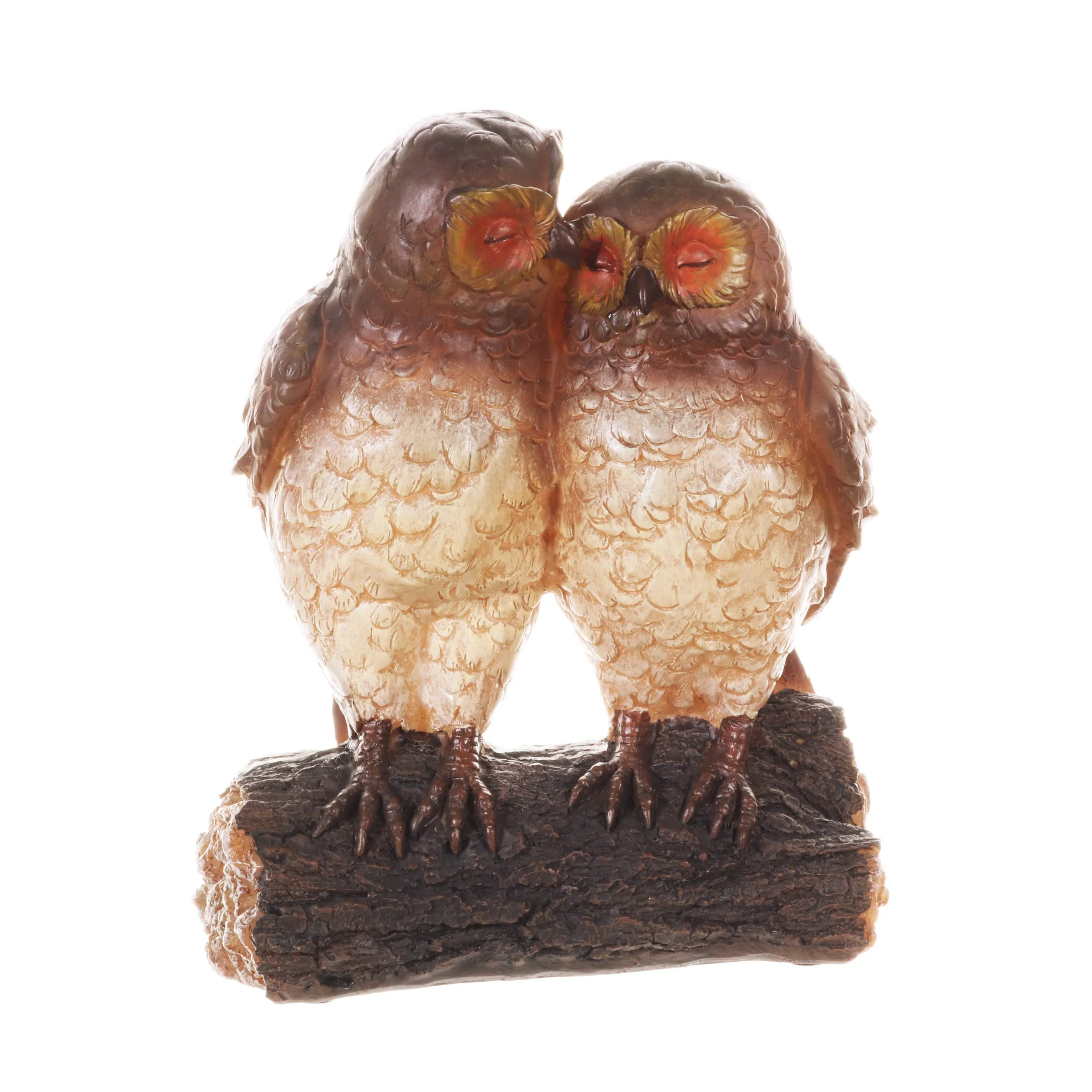 Solar Snuggling Owls on Stump Hand Painted Garden Statue,  4 by 9 inches