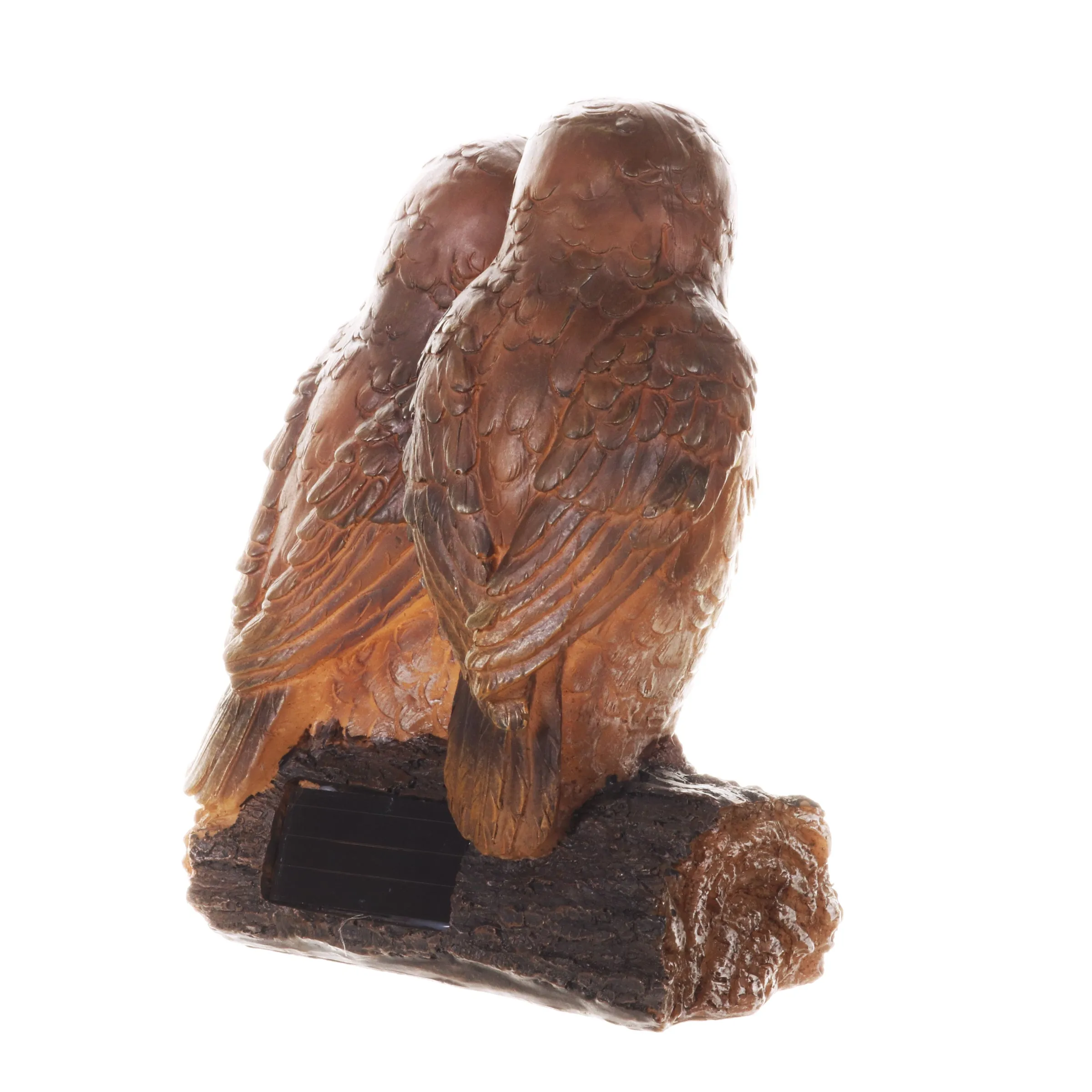 Solar Snuggling Owls on Stump Hand Painted Garden Statue,  4 by 9 inches