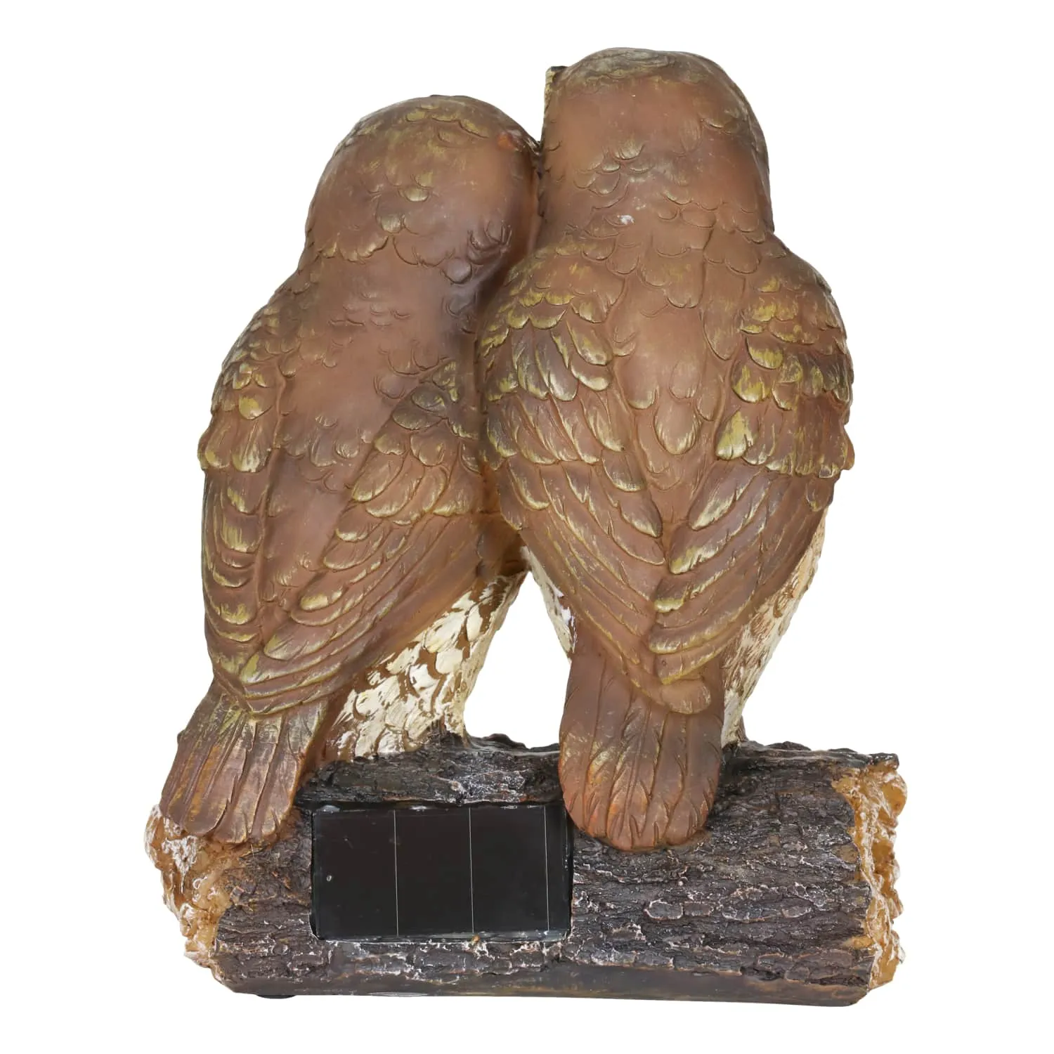 Solar Snuggling Owls on Stump Hand Painted Garden Statue,  4 by 9 inches