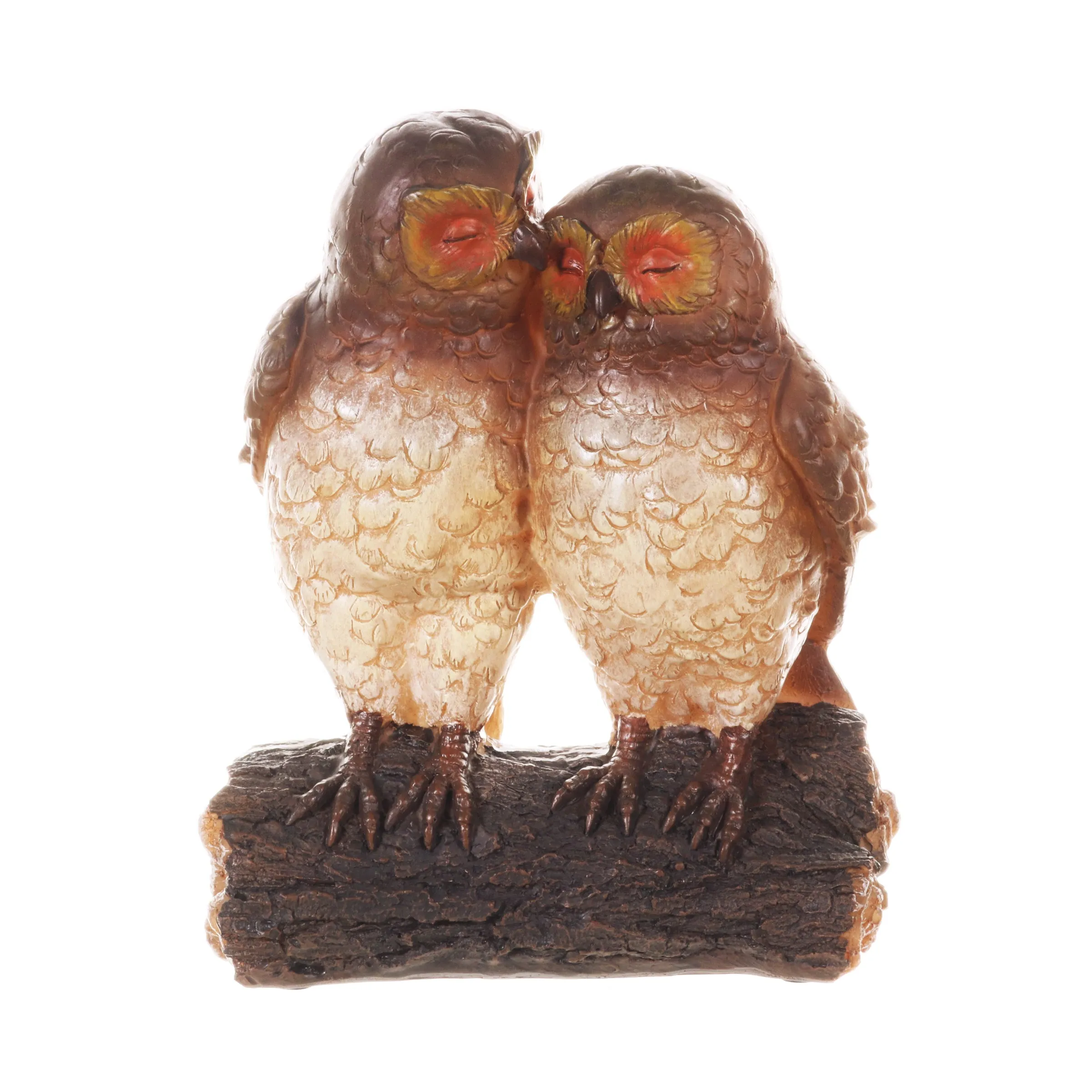 Solar Snuggling Owls on Stump Hand Painted Garden Statue,  4 by 9 inches