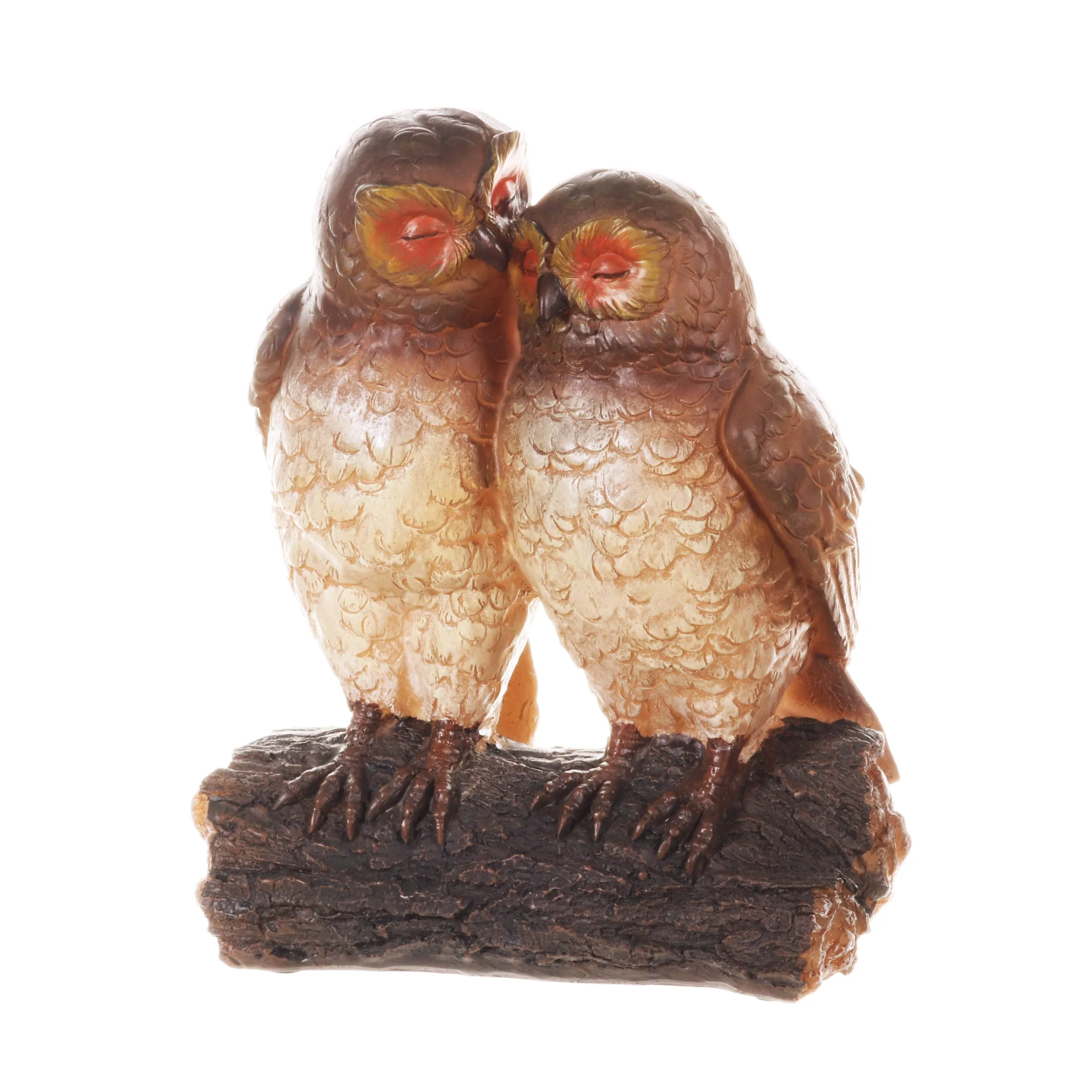 Solar Snuggling Owls on Stump Hand Painted Garden Statue,  4 by 9 inches