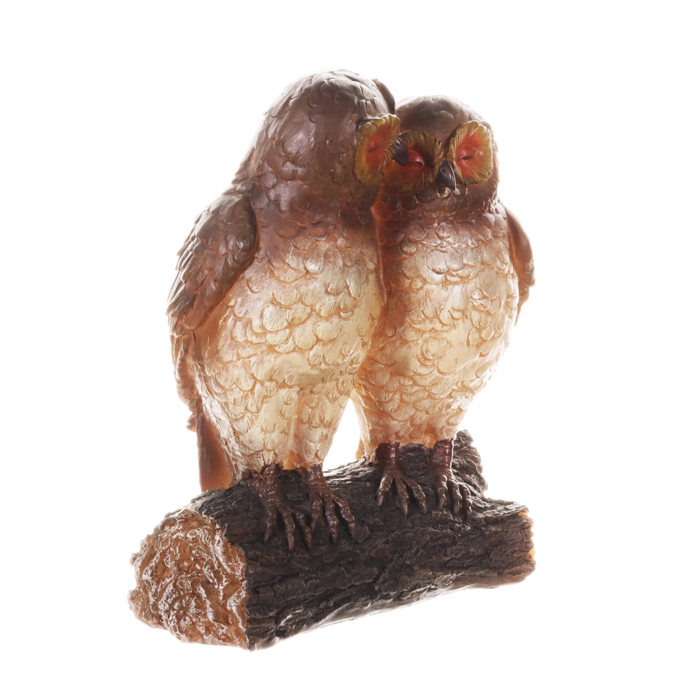 Solar Snuggling Owls on Stump Hand Painted Garden Statue,  4 by 9 inches