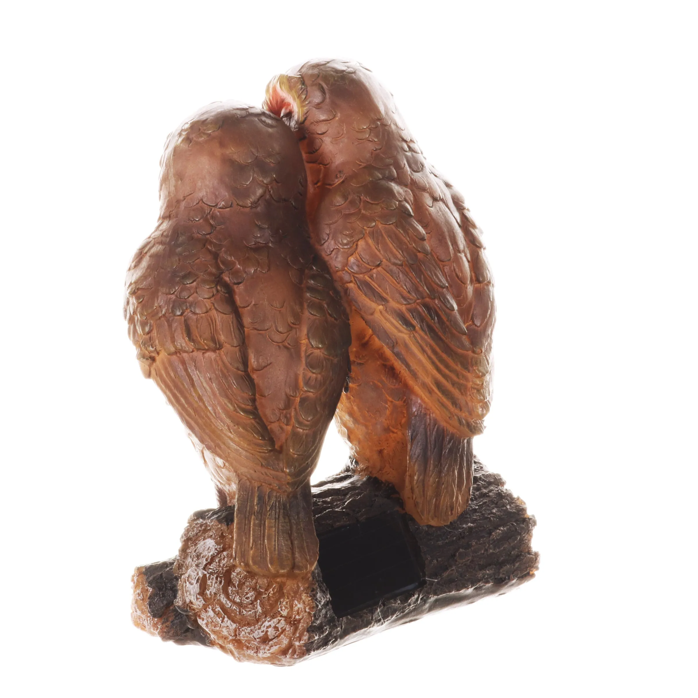 Solar Snuggling Owls on Stump Hand Painted Garden Statue,  4 by 9 inches