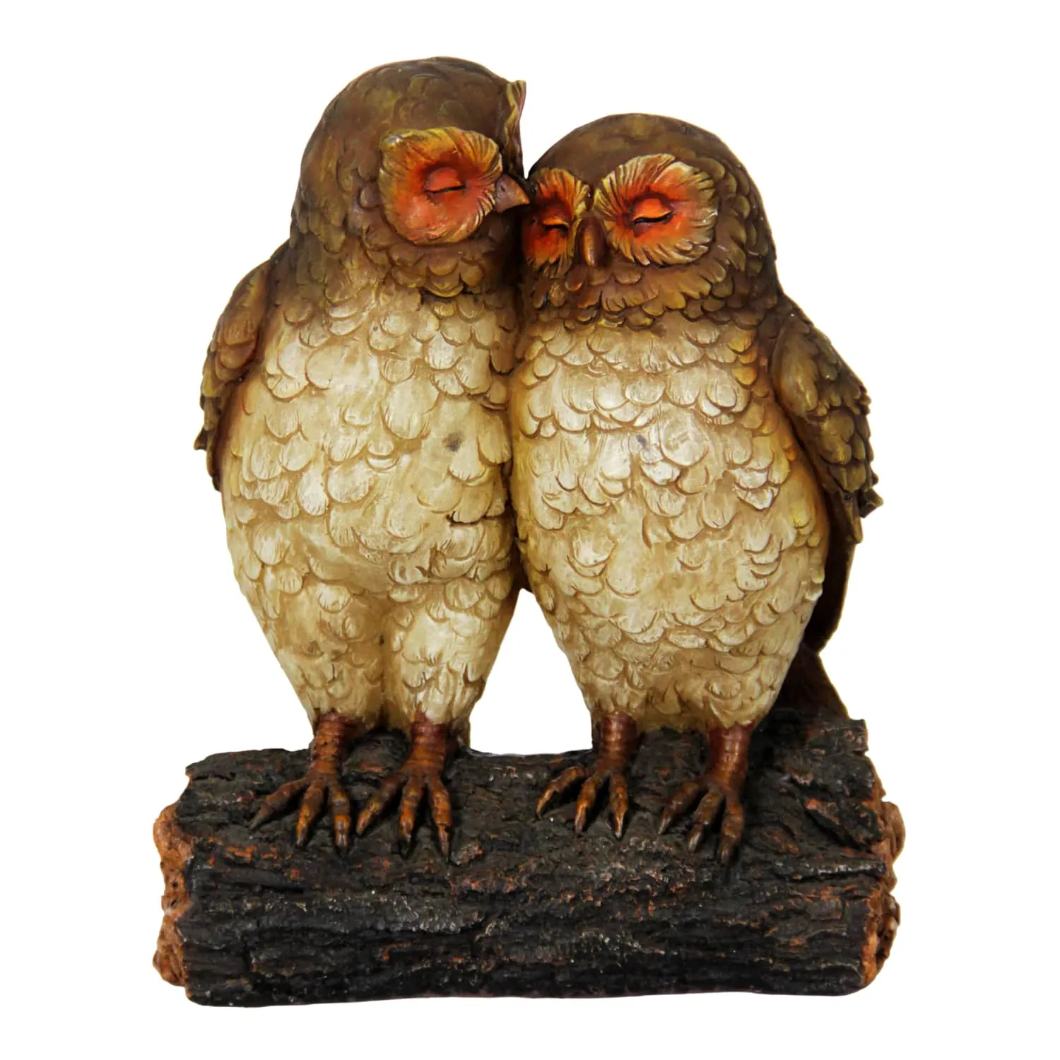 Solar Snuggling Owls on Stump Hand Painted Garden Statue,  4 by 9 inches