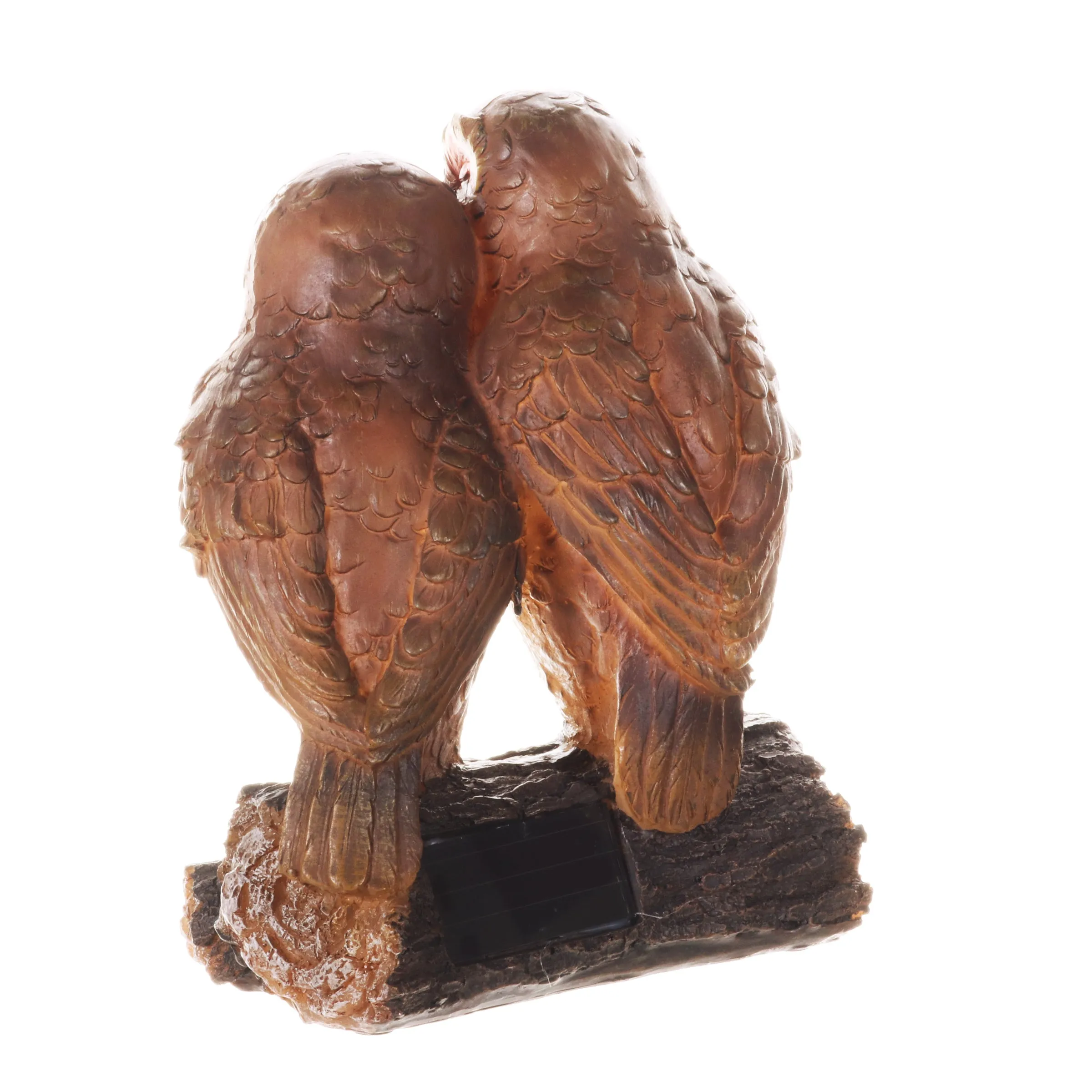 Solar Snuggling Owls on Stump Hand Painted Garden Statue,  4 by 9 inches