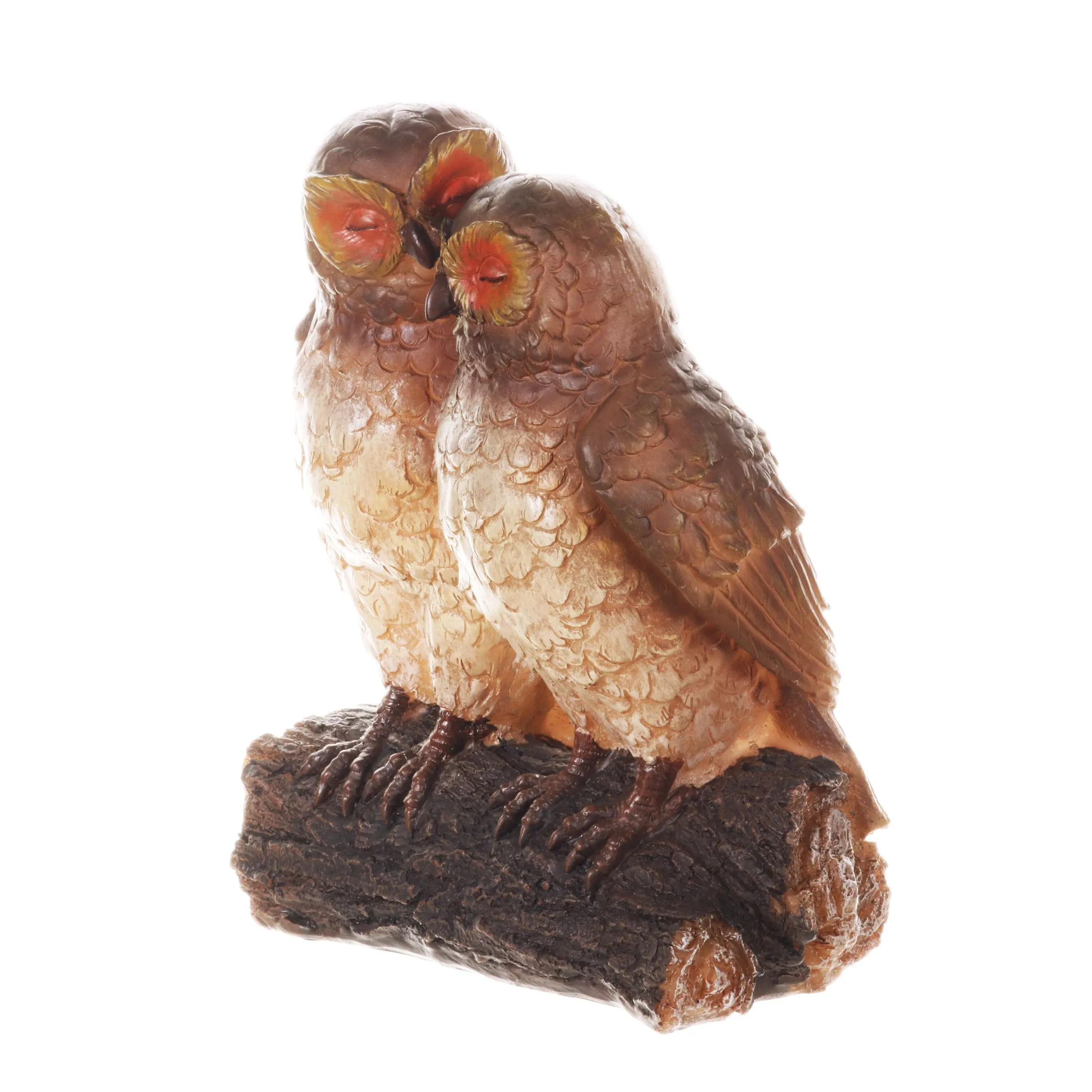 Solar Snuggling Owls on Stump Hand Painted Garden Statue,  4 by 9 inches