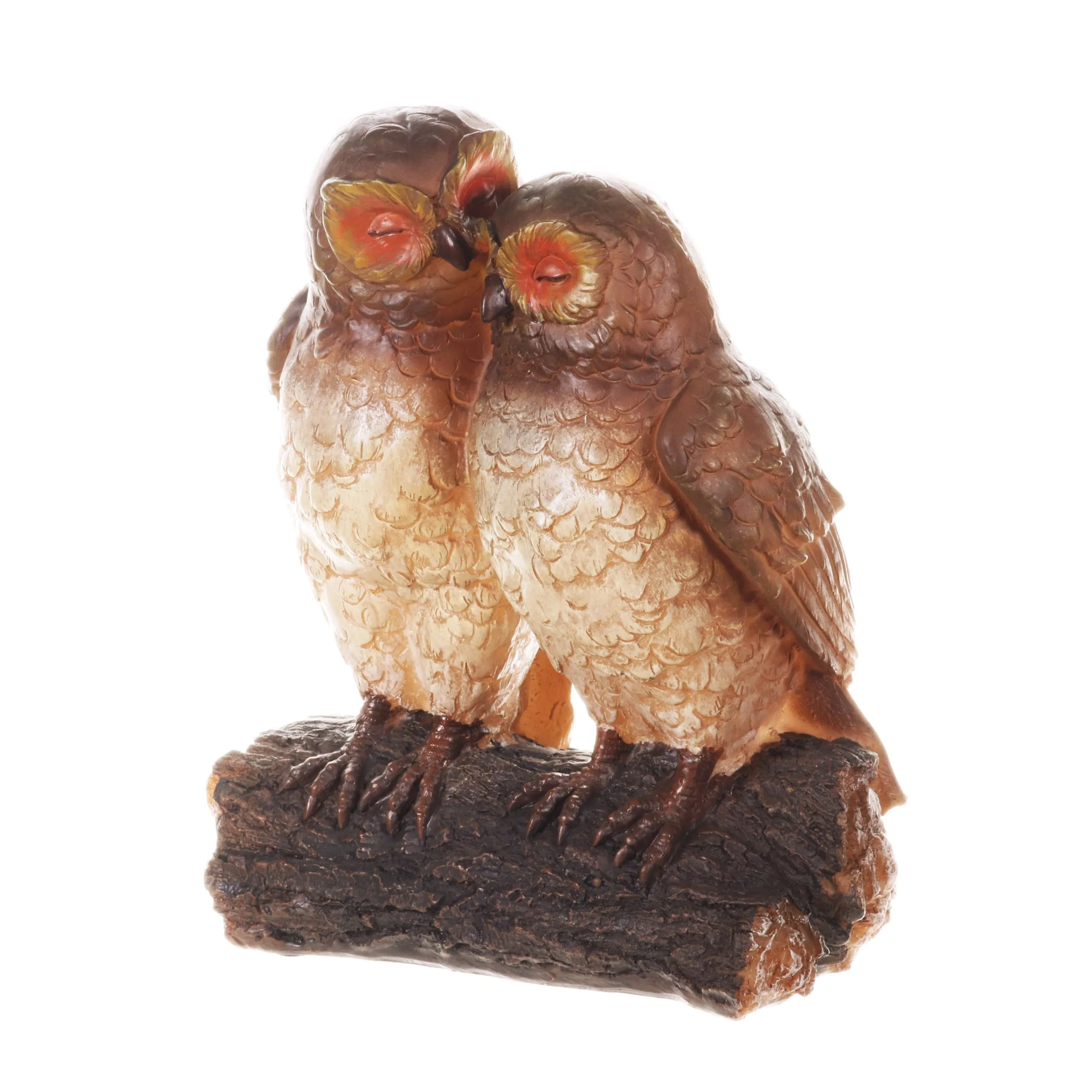 Solar Snuggling Owls on Stump Hand Painted Garden Statue,  4 by 9 inches