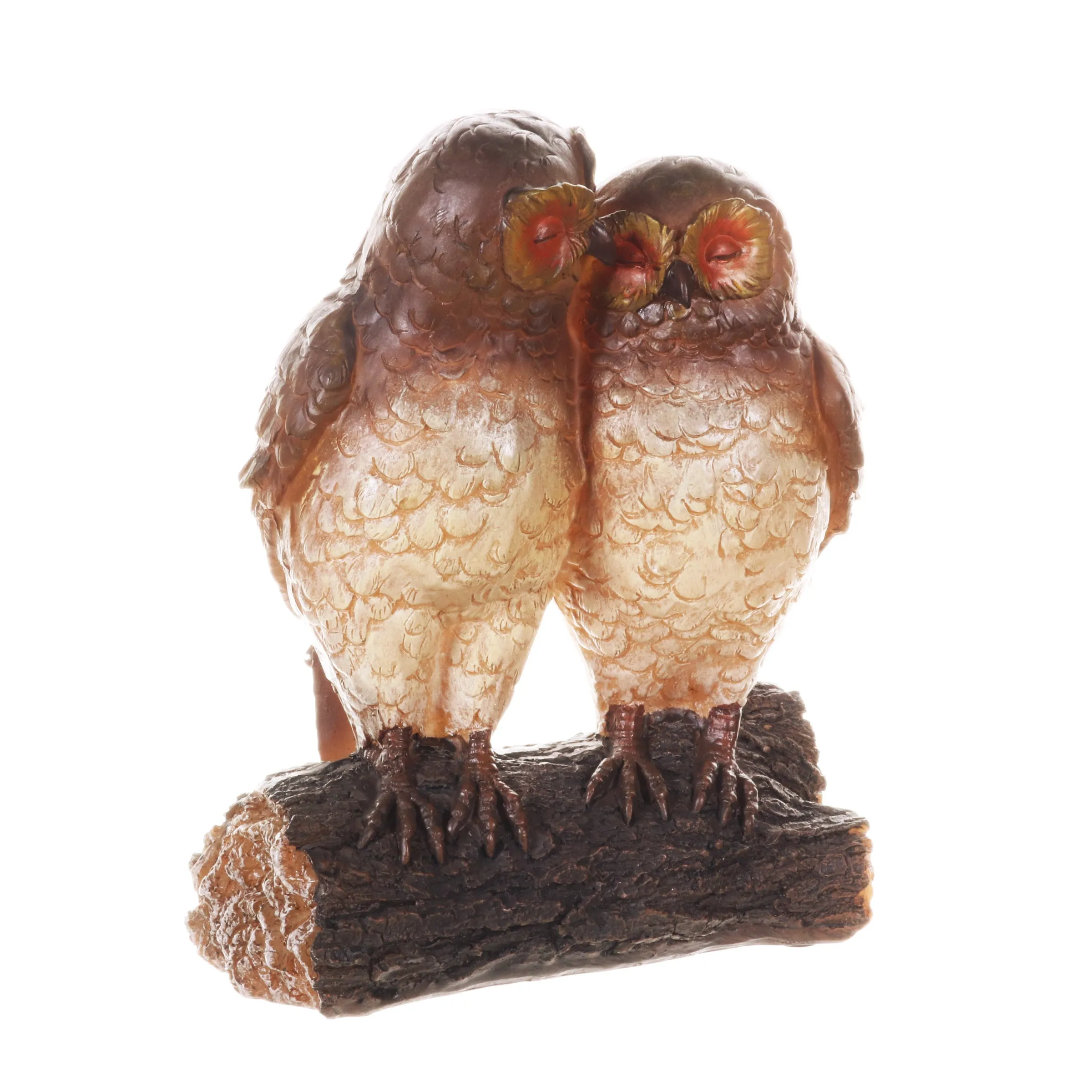 Solar Snuggling Owls on Stump Hand Painted Garden Statue,  4 by 9 inches